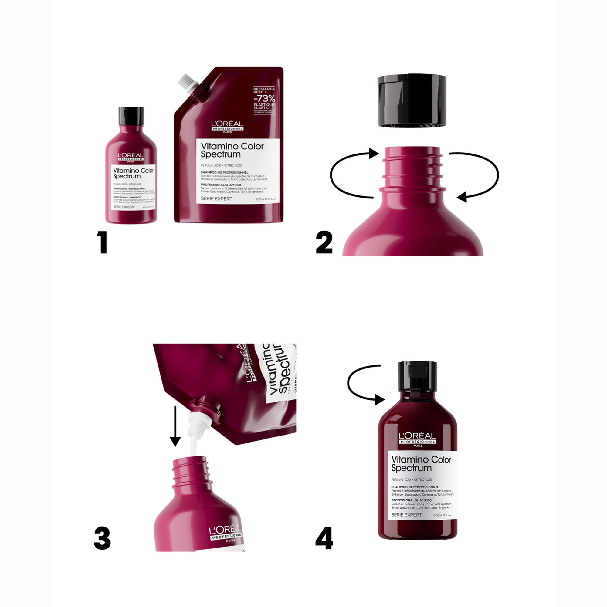 Loreal Professionnel Paris Serie Expert Vitamino Color Spectrum Boyalı Saçlar İçin Solma Karşıtı Şampuan Refill 500 ml - Boyalı saçların renk solmasını engeller ve uzun süreli bakım sunar.