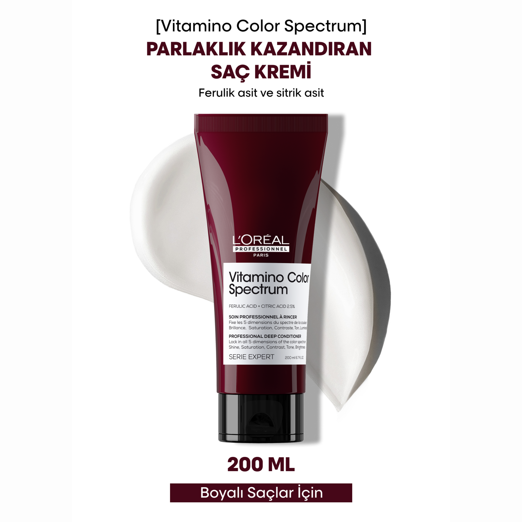 Loreal Professionnel Paris Serie Expert Vitamino Color Spectrum Boyalı Saçlar İçin Parlaklık Kazandıran Saç Kremi 200 ml - Boyalı saçların parlaklığını artırarak, renk koruması sağlar ve saçı yumuşatarak kolayca taranmasını sağlar.