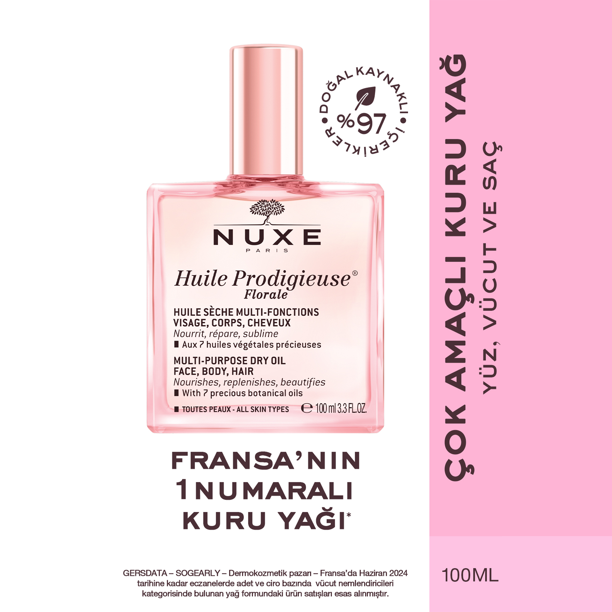 Nuxe Huile Prodigieuse Florale Çok Amaçlı Kuru Yağ 100 ml - Cildi besleyip nemlendirirken, ferah bir floral koku bırakan kuru yağ