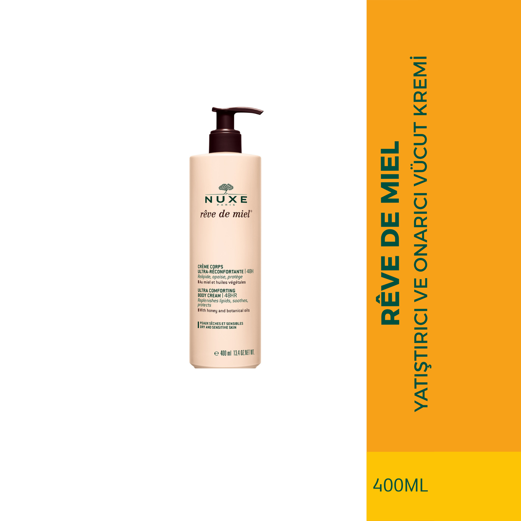 Nuxe Reve De Miel Ultra Comforting Body Cream Vücut Kremi 400 ml - Cildi rahatlatıp nemlendirirken, pürüzsüzlük sağlayan vücut kremi