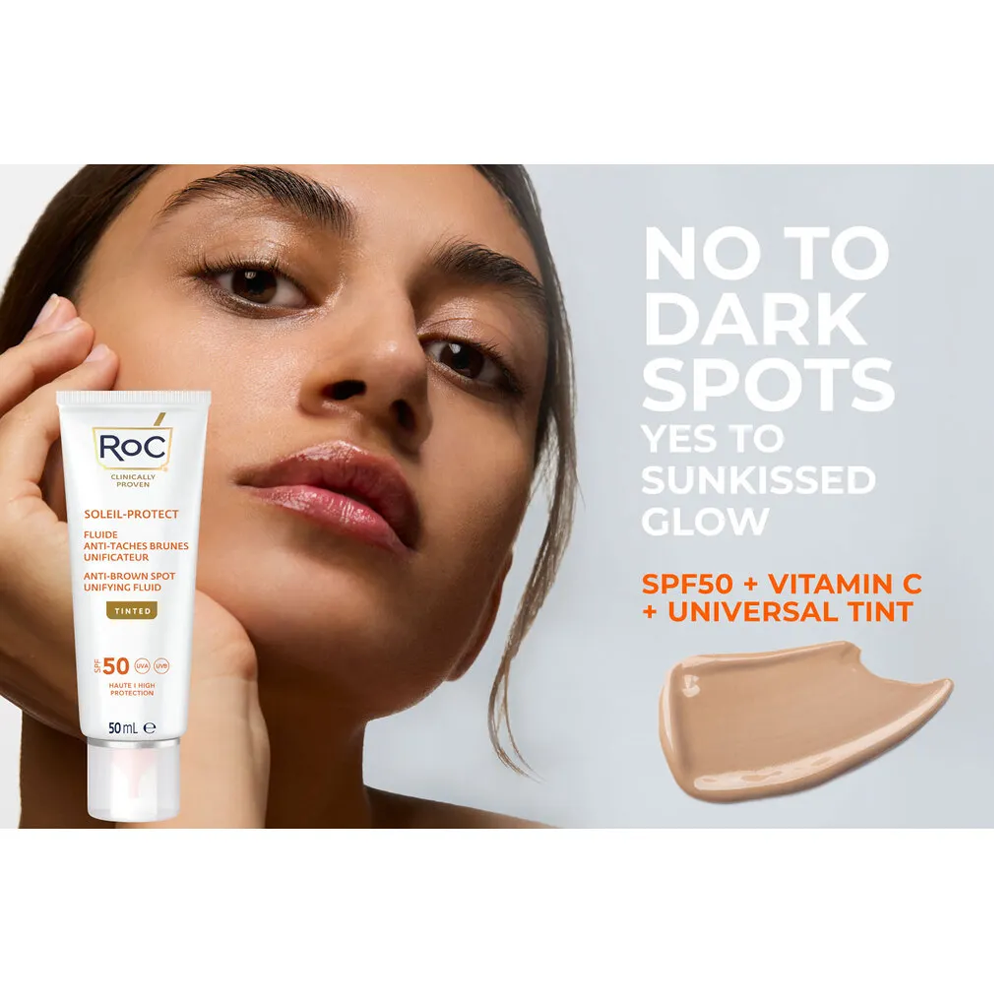 RoC Leke Karşıtı ve Ton Eşitleyici Yüz Güneş Kremi Spf50+ 50 ml - Yüksek koruma faktörü ile cilt tonunu eşitler ve güneşin zararlı ışınlarına karşı korur.