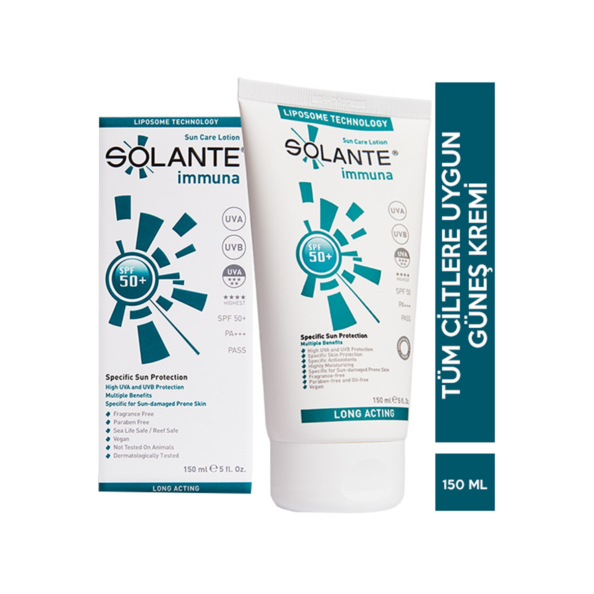 Solante Immuna SPF 50+ Güneş Losyonu 150 ml - Yüksek koruma sağlayarak cildi güneşin zararlı etkilerinden korur.