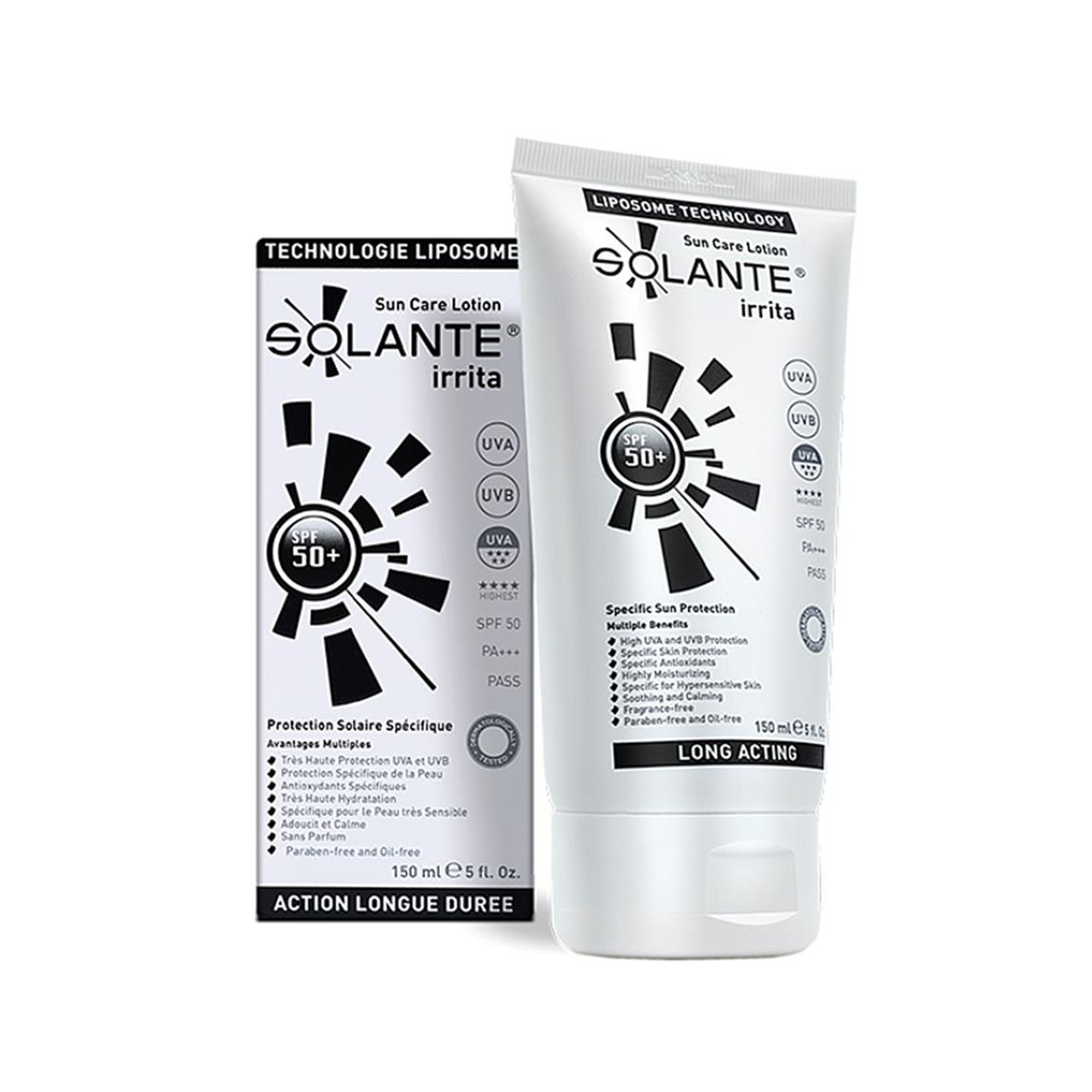 Solante Irrita SPF 50+ Güneş Koruyucu Losyon 150 ml - Tahriş olmuş ciltler için ideal, güçlü güneş koruması sağlar.