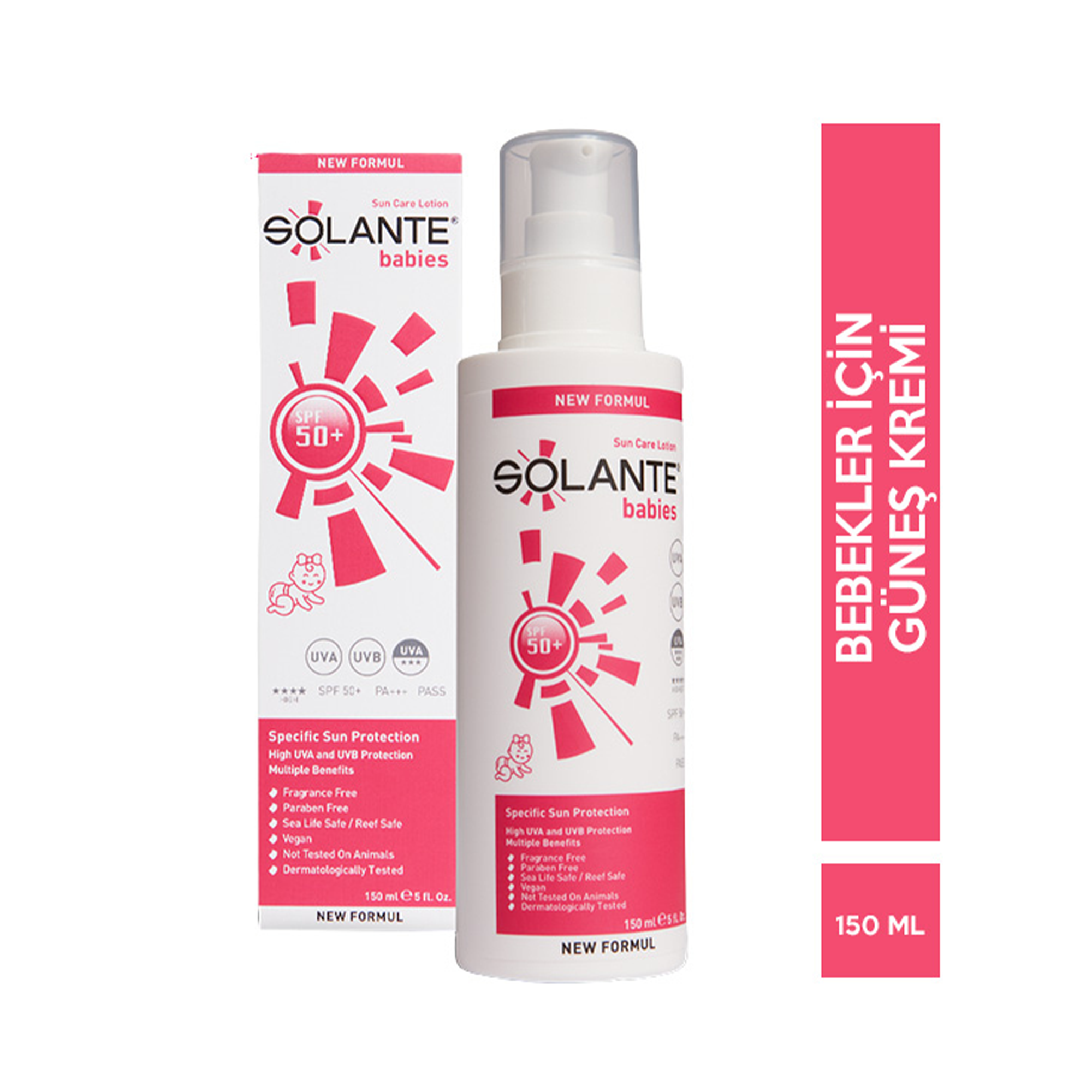 Solante Babies SPF50+ Bebek Güneş Koruyucu Losyon 150 ml - Bebeklerin hassas ciltlerini korumak için geliştirilmiş yüksek koruma losyonu.