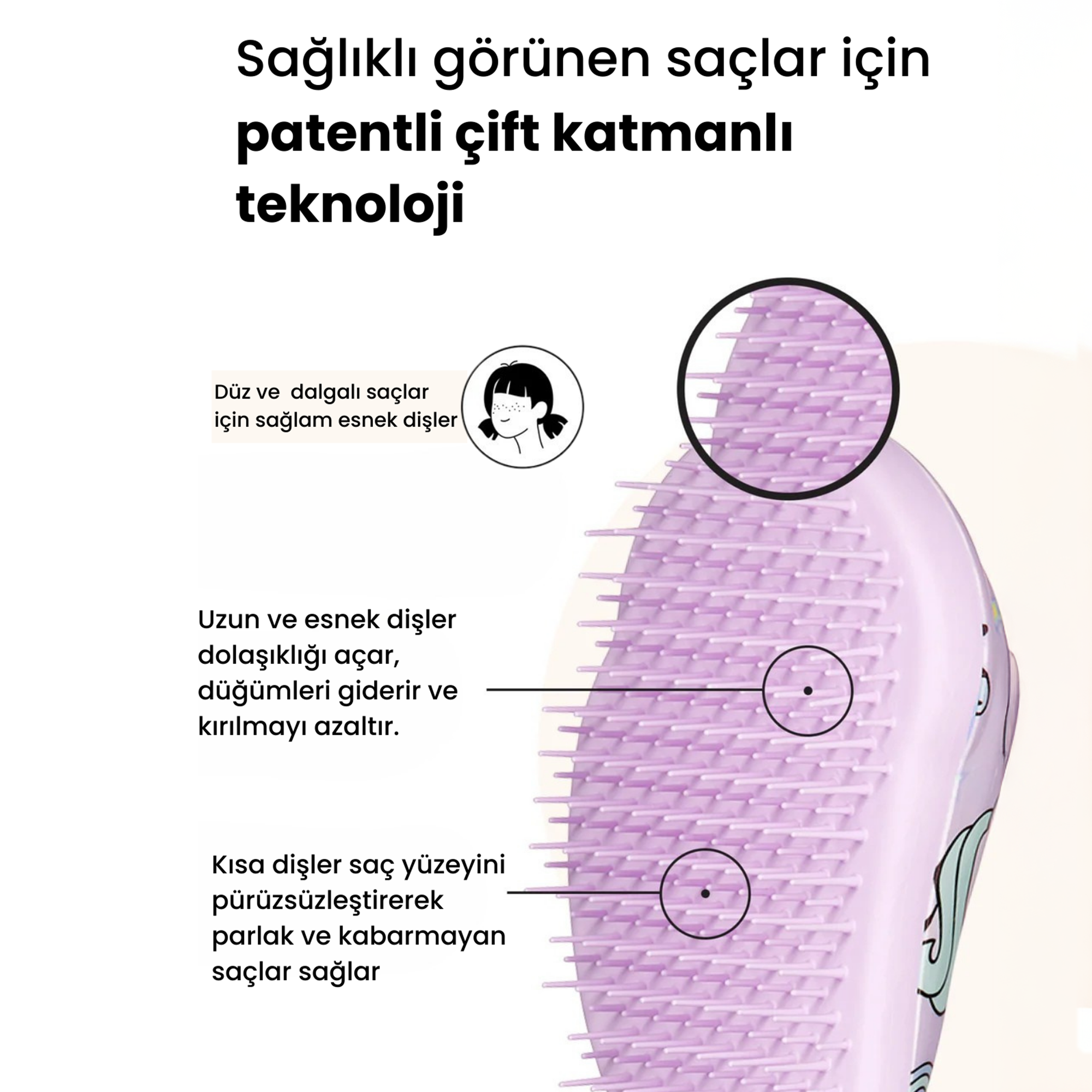 Tangle Teezer The Original Mini Unicorn Magic Çocuk Saç Fırçası - Büyülü unicorn deseniyle, saçları kolayca tarayan ve açan mini fırça