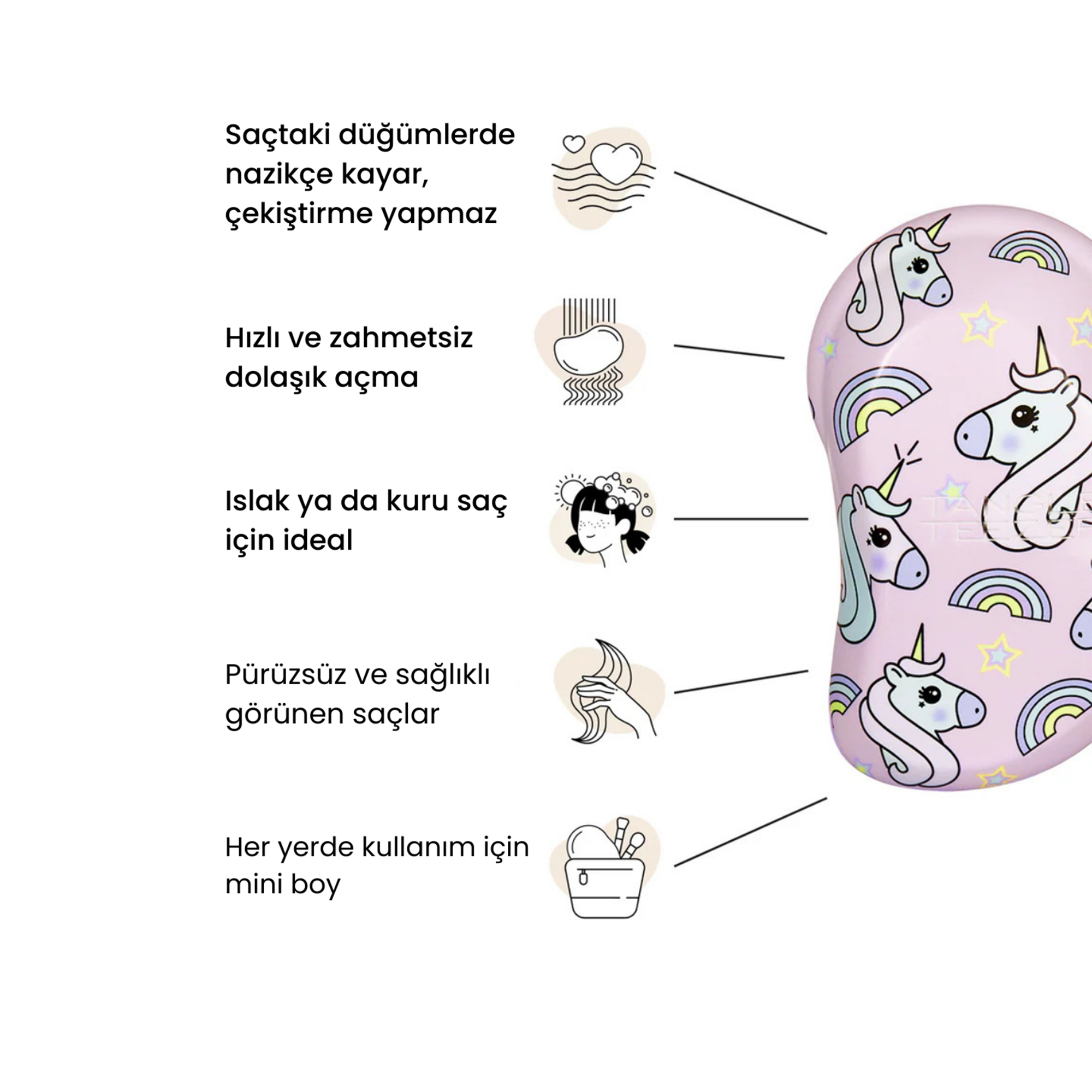 Tangle Teezer The Original Mini Unicorn Magic Çocuk Saç Fırçası - Unicorn sihriyle çocukların saçlarını rahatça açan, mini tasarıma sahip fırça