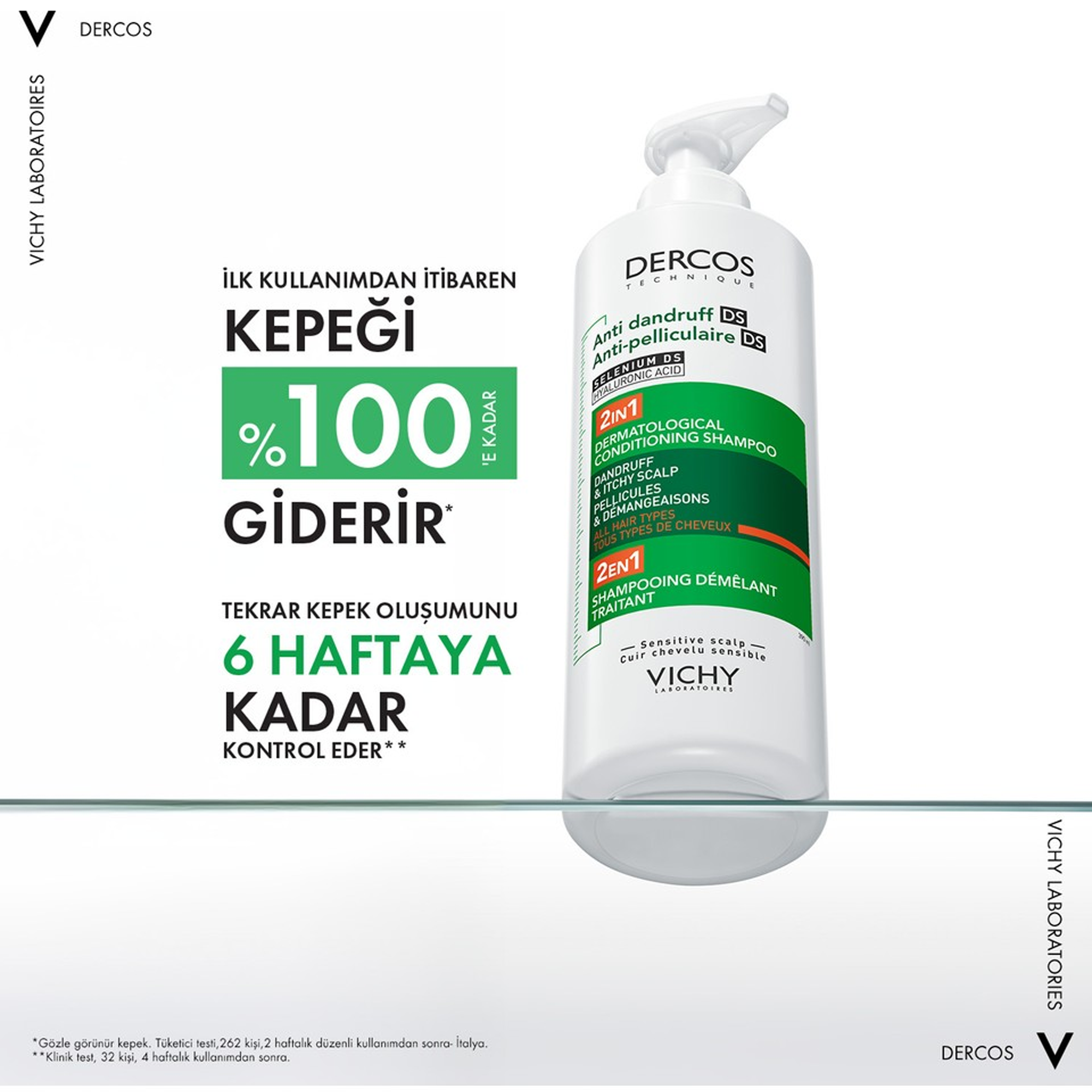 Vichy Dercos 2’si 1 Arada Kepek Karşıtı ve Nemlendirici Şampuan 390 ml - Şampuan ve saç kremi özelliklerini bir arada sunarak saçları temizler ve besler.