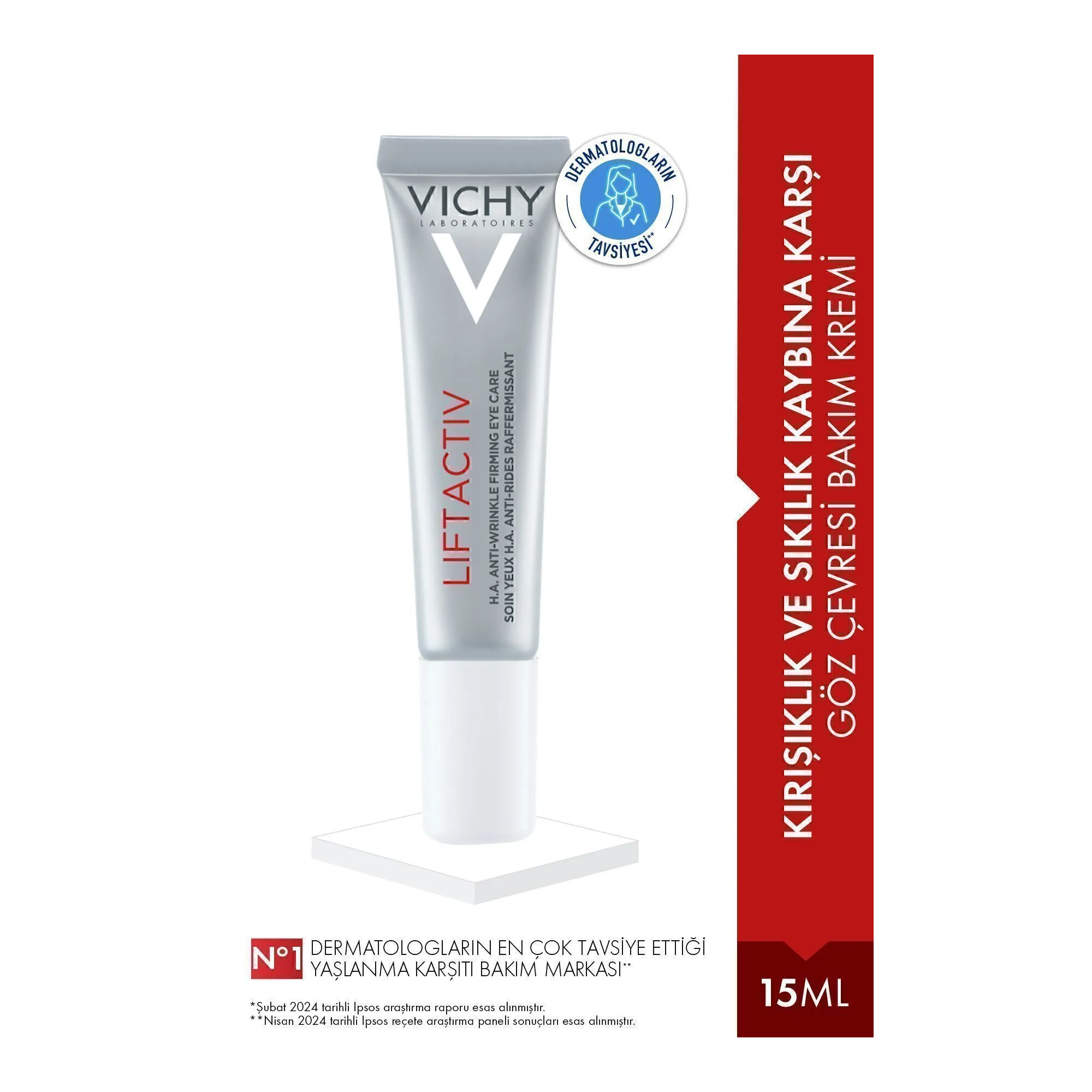 Vichy Liftactiv Supreme Kırışıklık Karşıtı Göz Çevresi Kremi 15 ml – Göz çevresindeki kırışıklıkları ve ince çizgileri hedef alan, 15 ml'lik Vichy Liftactiv Supreme göz kremi.