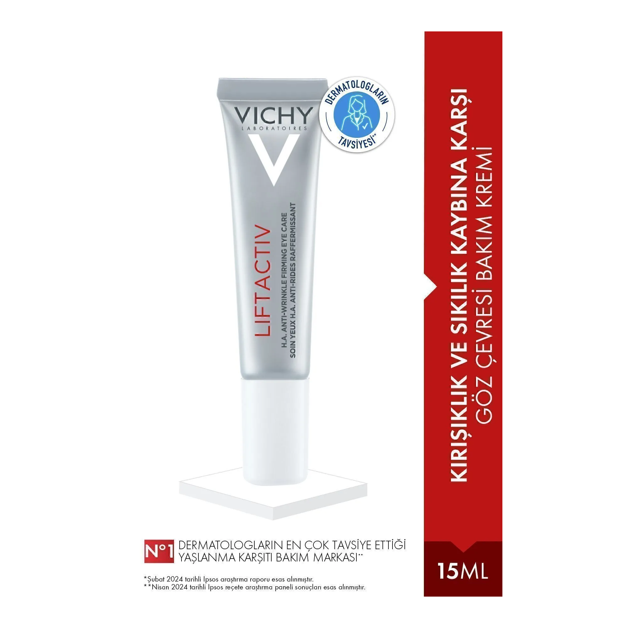 Vichy Liftactiv Supreme Kırışıklık Karşıtı Göz Çevresi Kremi 15 ml – Göz çevresindeki kırışıklıkları ve ince çizgileri hedef alan, 15 ml'lik Vichy Liftactiv Supreme göz kremi.