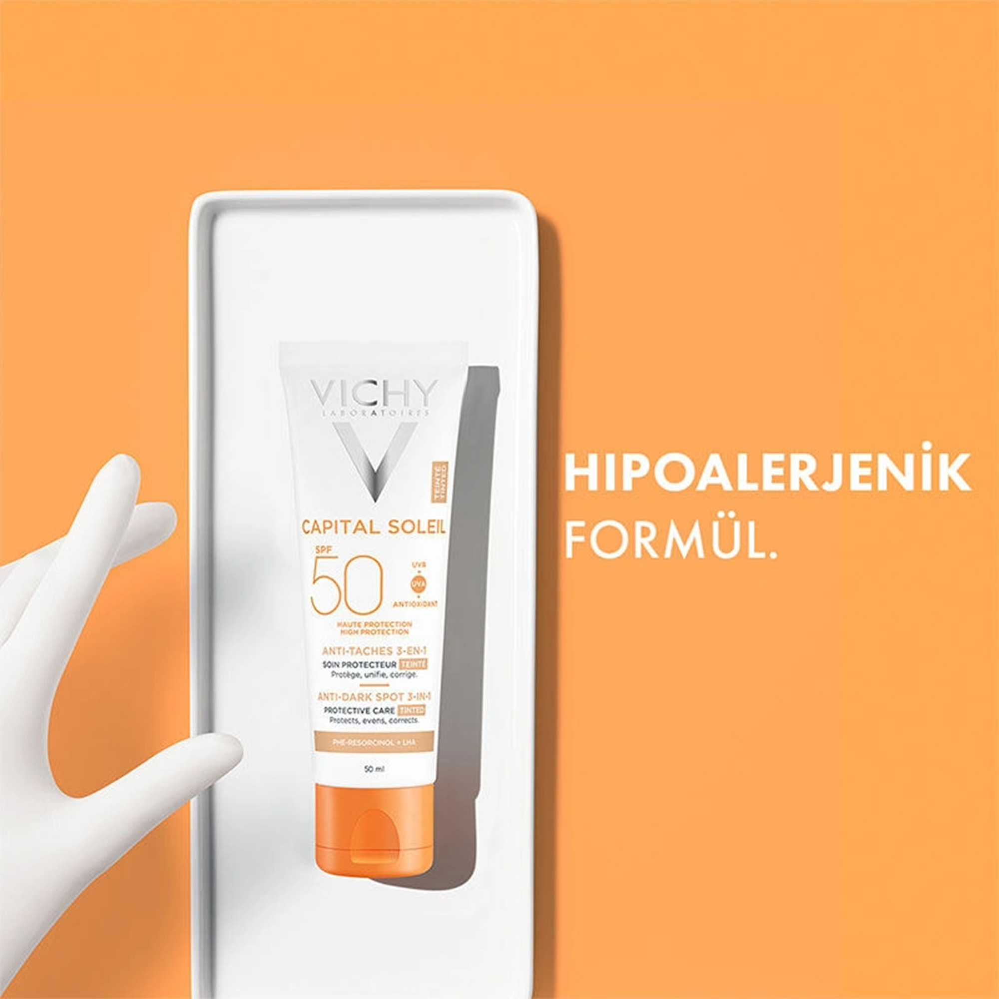 Vichy Capital Soleil Anti Dark Spots SPF 50 Leke Karşıtı Renkli Güneş Kremi 50 ml – Yüksek SPF koruması ve leke karşıtı etkisiyle cildi güneşten koruyan renkli bakım kremi.