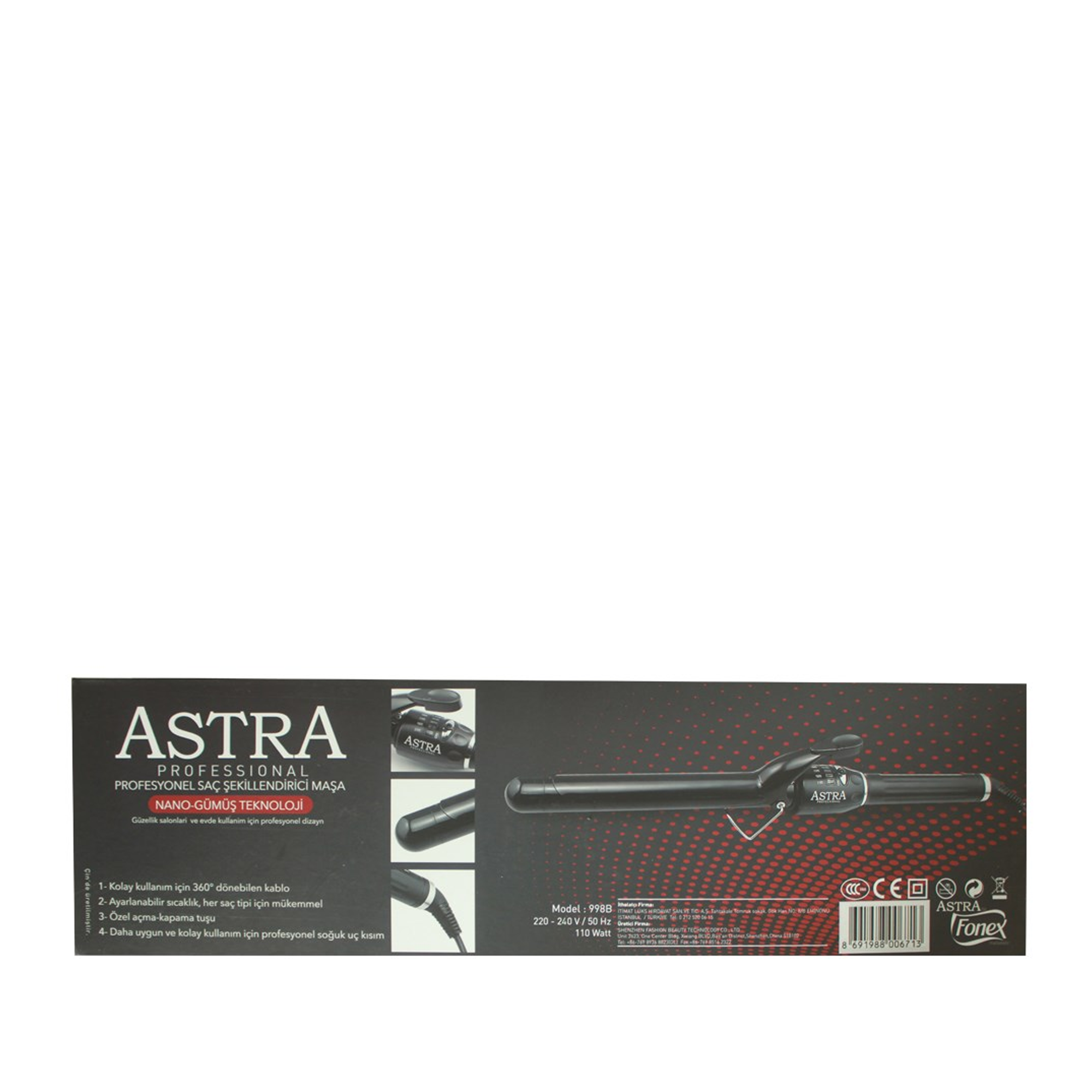 Astra Professional Saç Şekillendirici Maşa F998B 25mm – Kolay kullanım sunan, kalıcı dalgalar ve hacimli saç stilleri için ideal 25 mm çaplı maşa.