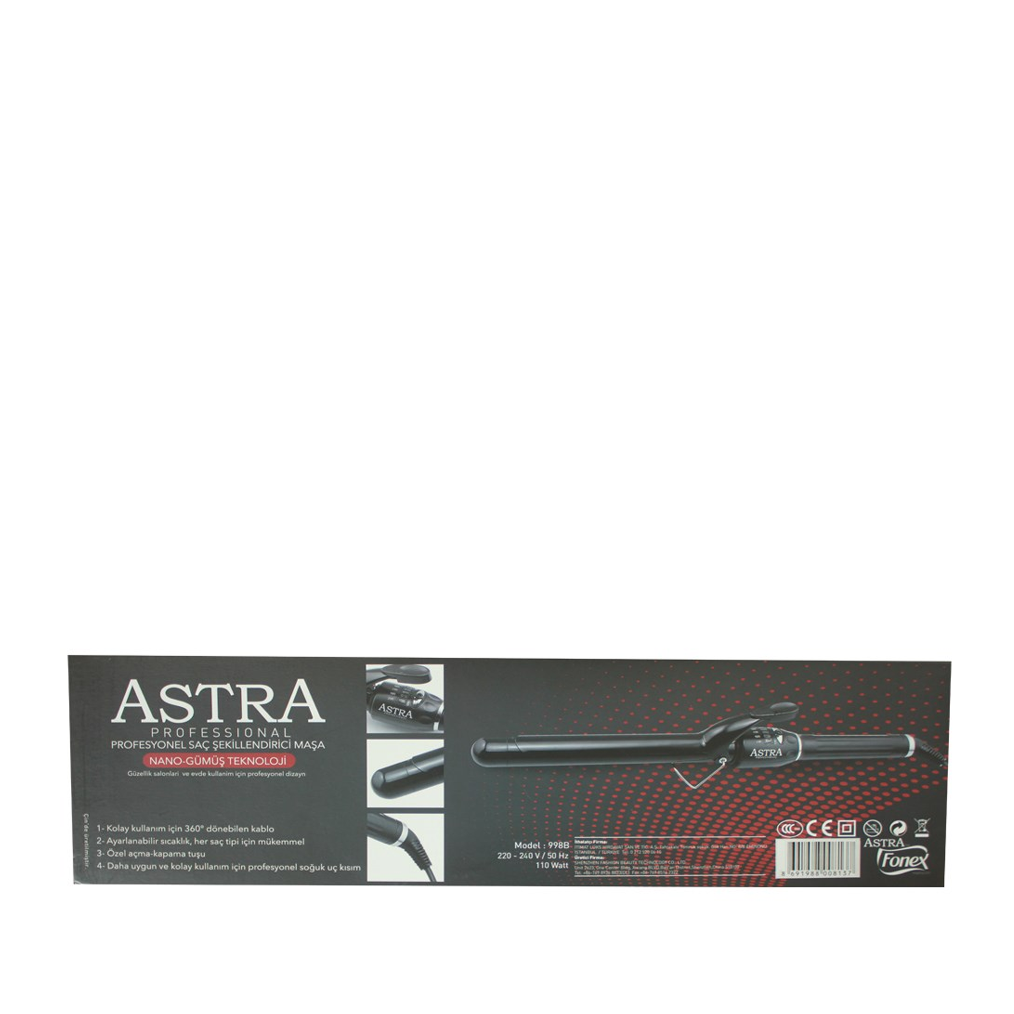 Astra Professional Saç Şekillendirici Maşa F998B 28mm – Saç şekillendirmede kolay kullanım ve kalıcı sonuçlar sağlayan 28 mm çaplı saç şekillendirici maşa.