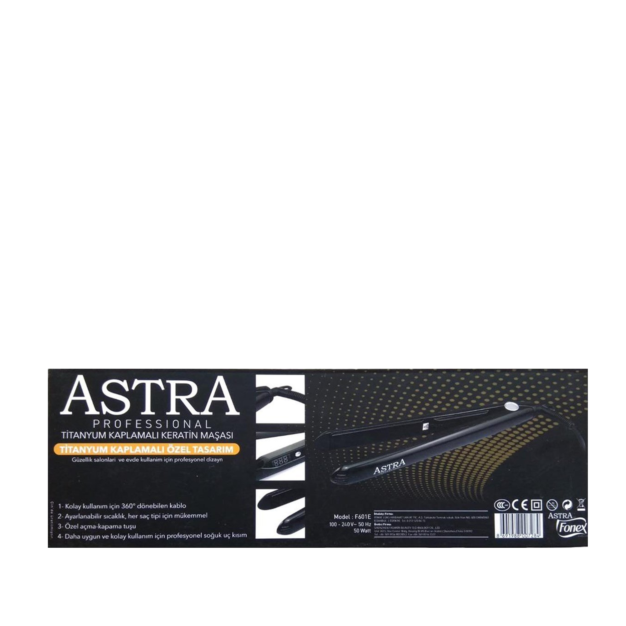 Astra Professional F601E Turmalin Seramik Kaplamalı Keratin Maşası - Keratin uygulamalı, ısıya dayanıklı saç şekillendirici turmalin maşası