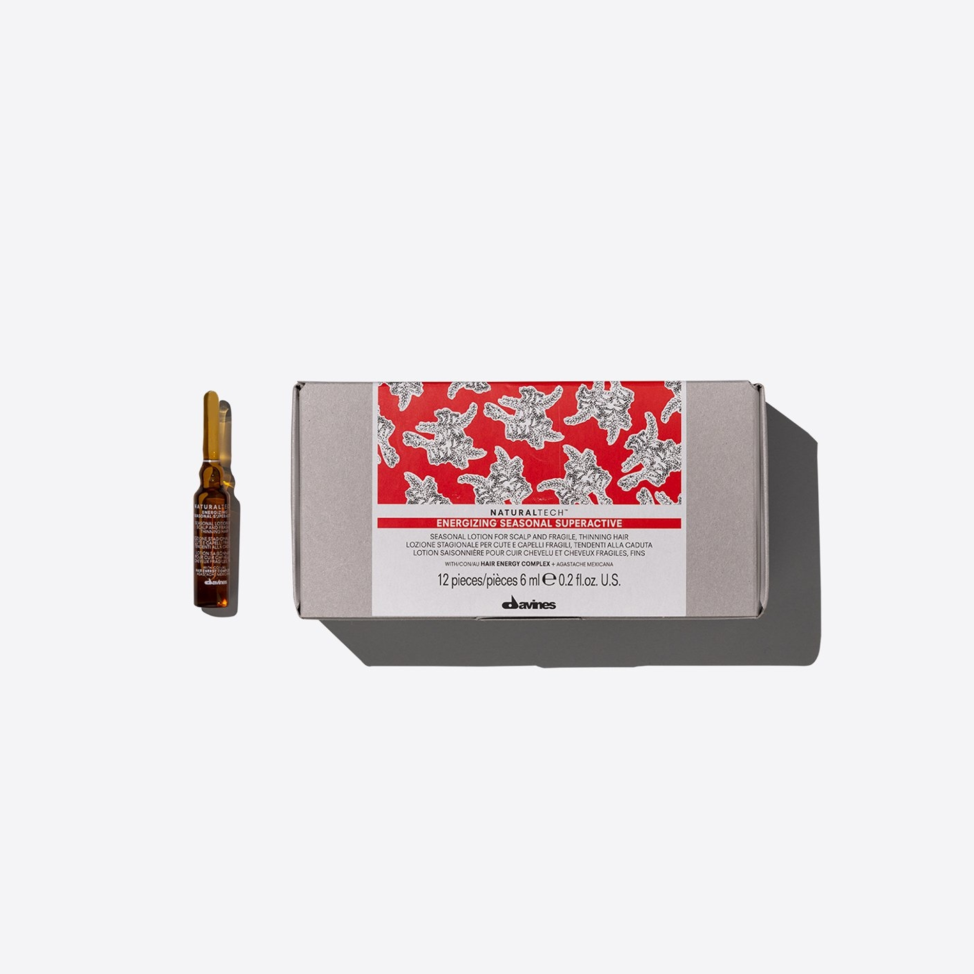 Davines NaturalTech Energizing Seasonal Superactive Mevsimsel Dökülme Önleyici Losyon – Saç dökülmesini azaltmaya yardımcı yoğun bakım losyonu, 12x6 ml’lik ampul formunda.