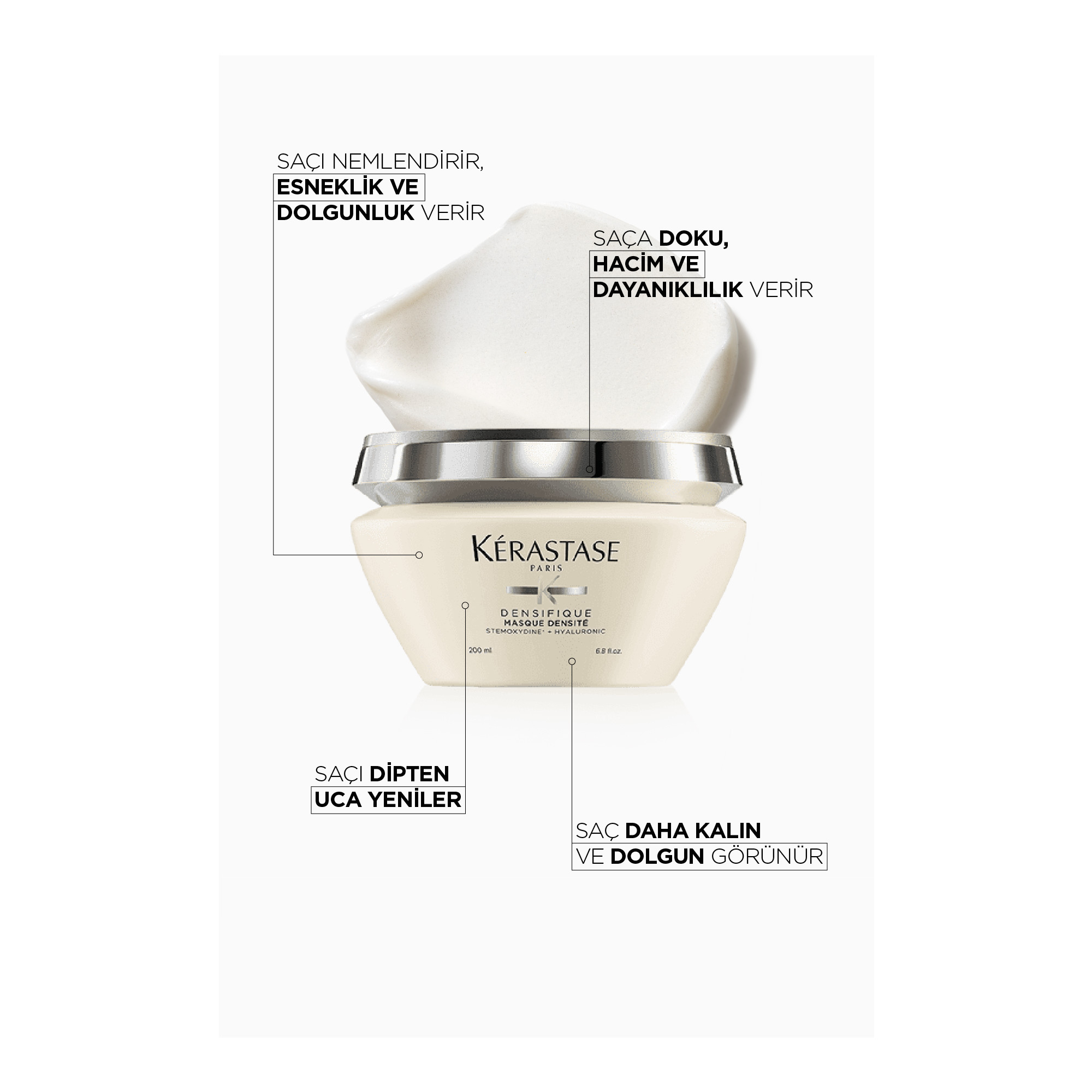 Kerastase Densifique Masque Densite Dolgunluk ve Esneklik Veren Saç Maskesi 200 ml – İnce ve hacimsiz saçlara canlılık ve dolgunluk veren, besleyici saç maskesi.