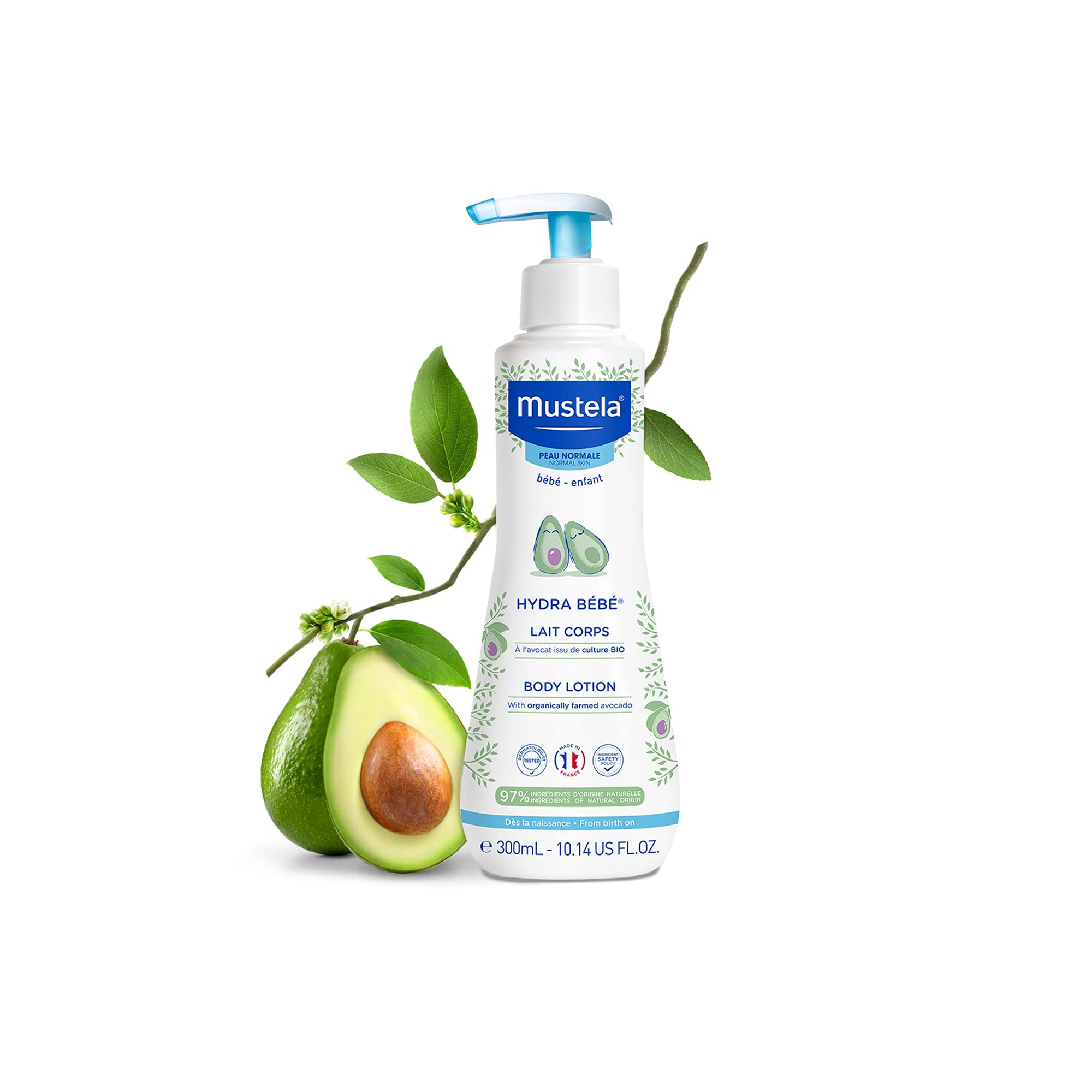 Mustela Hydra Bebe Body Vücut Nemlendiricisi 300 ml – Bebek cildi için nemlendirici ve besleyici, 300 ml'lik vücut kremi.
