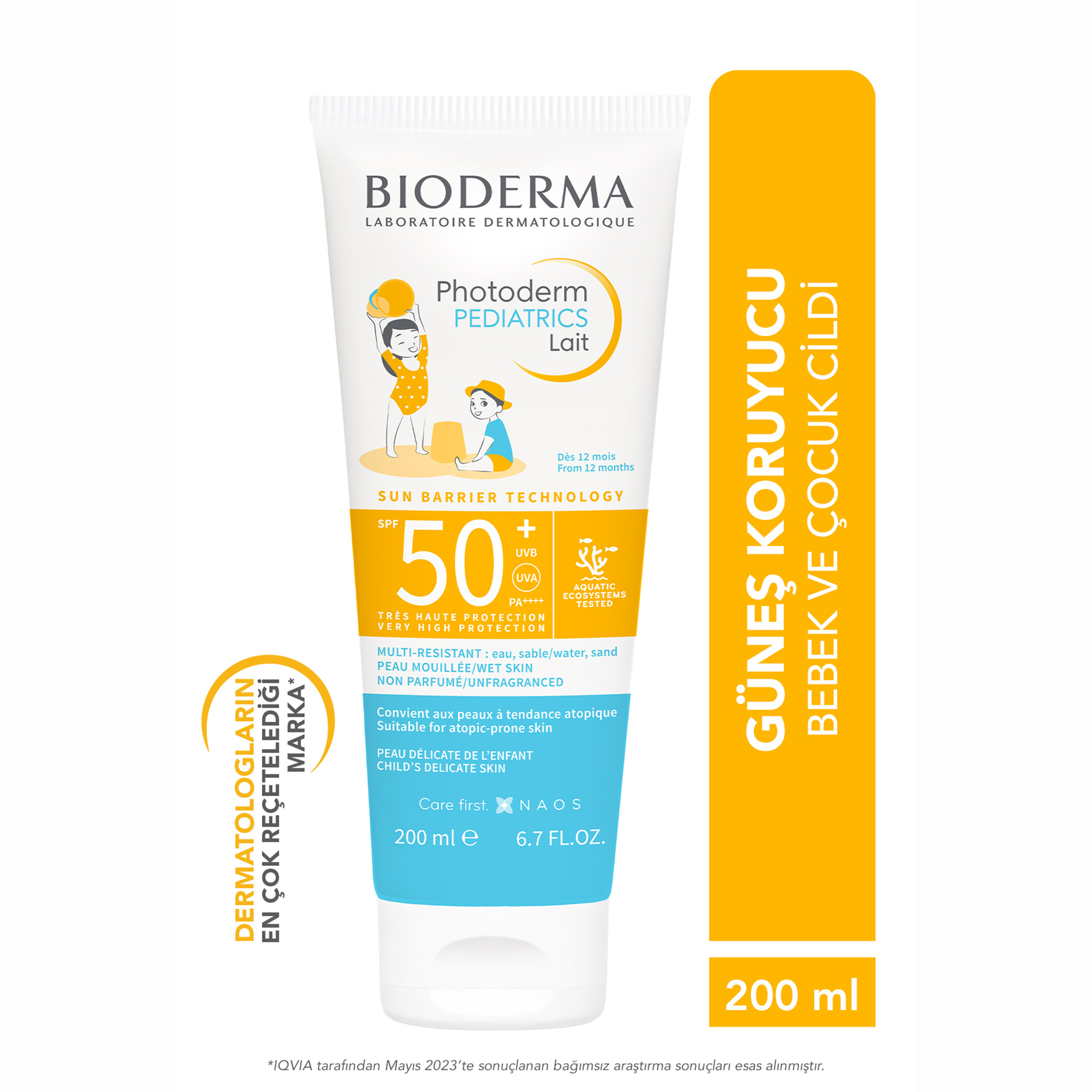 Bebekler ve çocuklar için özel olarak formüle edilmiş Bioderma Photoderm Pediatrics Lait SPF 50+ ile hassas ciltleri güneşten koruyun. Nazik formülü, cilt bariyerini güçlendirir ve nemlendirir.