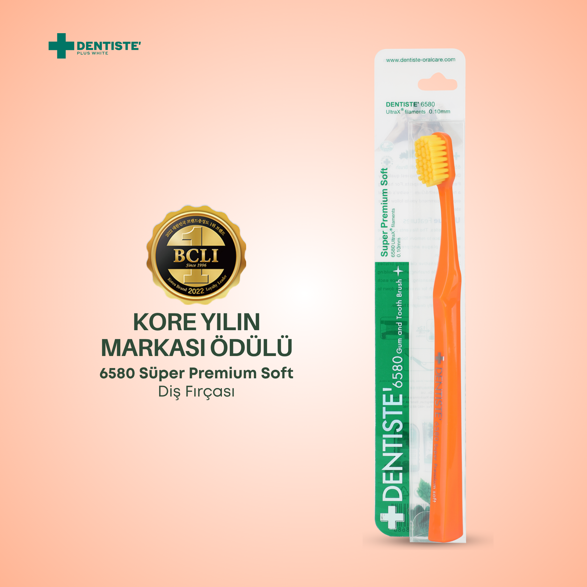 Dentiste 6580 Super Premium Yumuşak Diş Fırçası Turuncu, diş etlerine zarar vermeden nazik temizlik sunar.