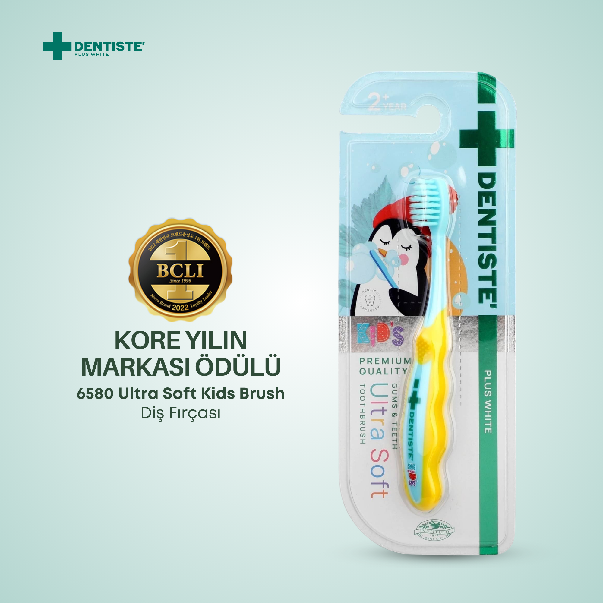 Dentiste Kids Plus White Ultra Yumuşak Çocuk Diş Fırçası +2 Yaş Mavi - Mavi renkteki ultra yumuşak kıllara sahip Dentiste Kids Plus White diş fırçası, 2 yaş ve üzeri çocuklar için nazik ve etkili diş temizliği sağlar.