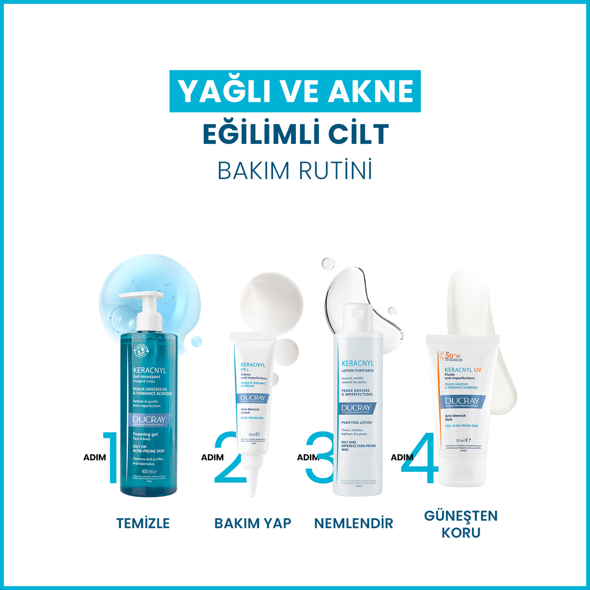 Ducray Keracnyl Tonik Yağlı ve Akneye Eğilimli Ciltler İçin Tonik 200 ml - Ducray Keracnyl, 200 ml'lik yağlı ve akneye eğilimli ciltler için tonik.