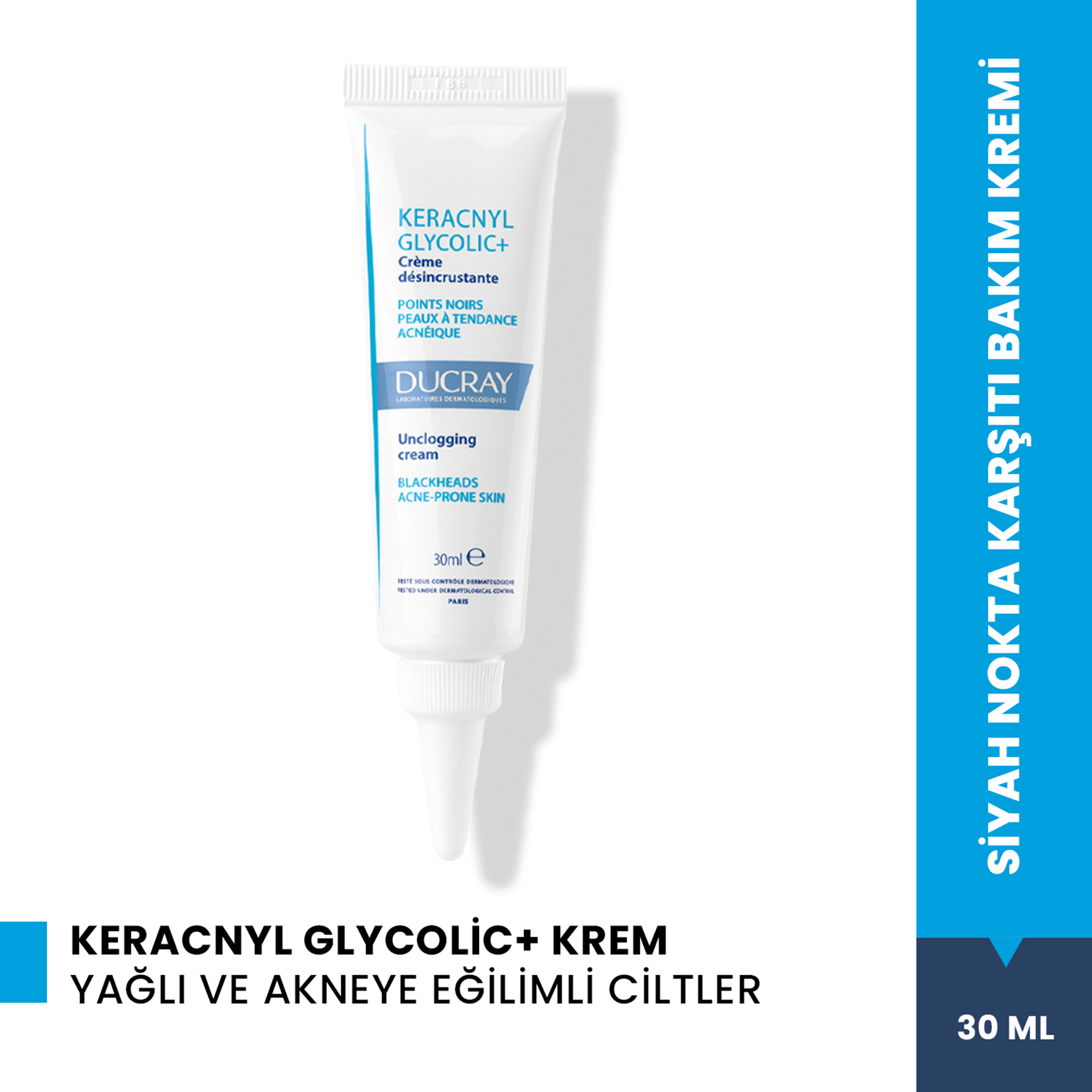Ducray Keracnyl Glycolic+ Siyah Nokta Sivilce ve Parlama Karşıtı Bakım Kremi 30 ml - 30 ml Ducray Keracnyl Glycolic+, siyah nokta, sivilce ve parlamaya karşı etkili bakım kremi.
