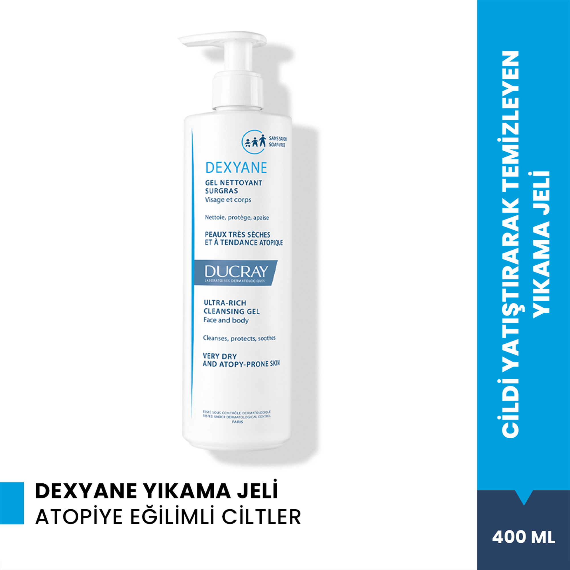 Ducray Dexyane Çok Yoğun Temizleyici Jel 400 ml - Çok Kuru ve Hassas Ciltler İçin Derinlemesine Temizleyici
