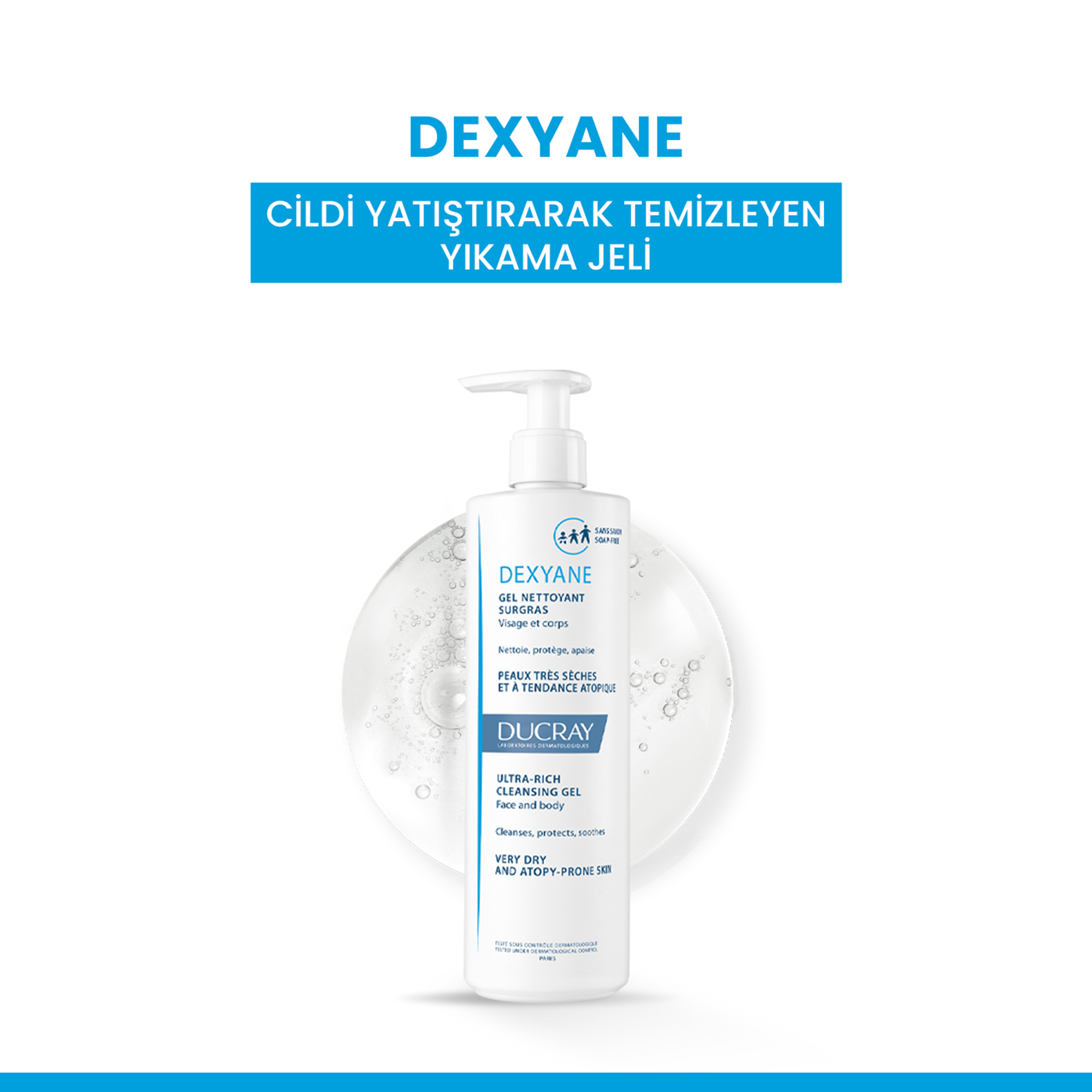 Ducray Dexyane Çok Yoğun Temizleyici Jel 400 ml - Kuru ve Hassas Ciltler İçin Yumuşatıcı ve Temizleyici Jel