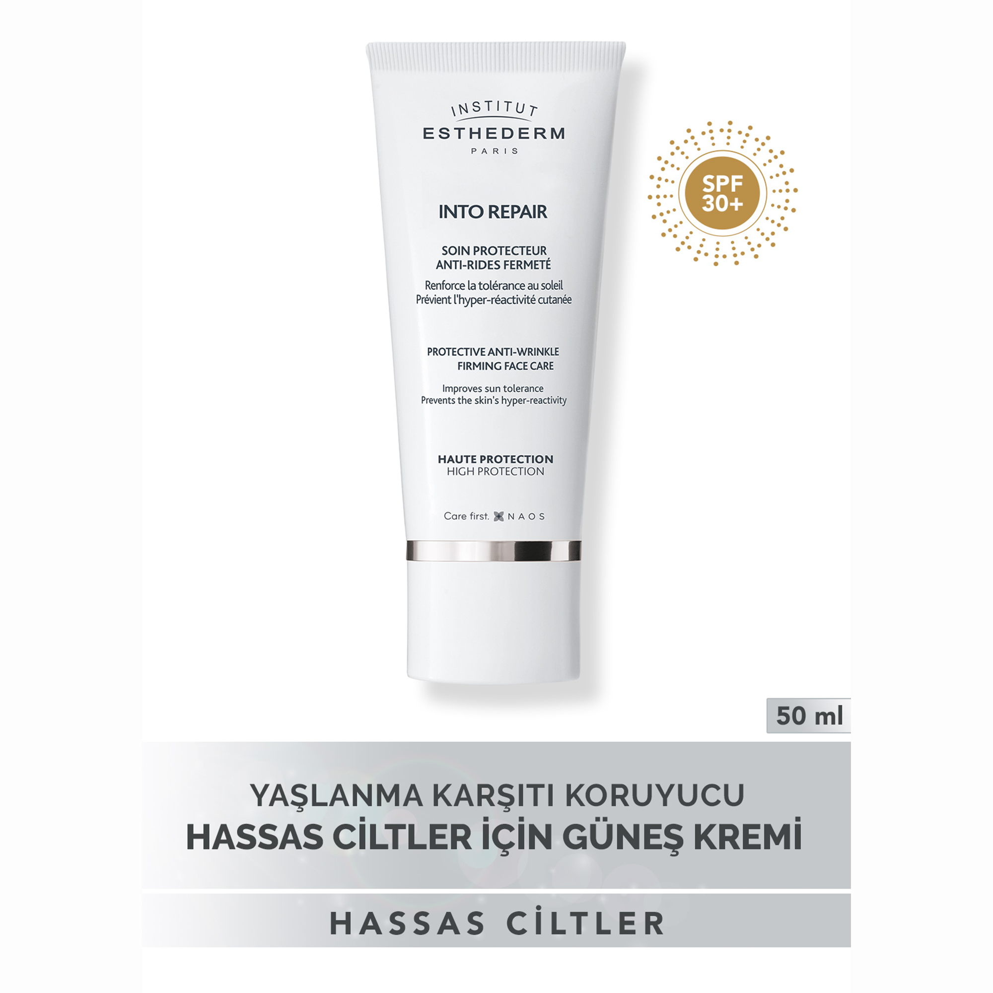 Esthederm Into Repair Çok Hassas Ciltler için Yüksek Korumalı Güneş Kremi 50 ml - Aşırı Hassas ve Reaktif Ciltler İçin Geliştirilmiş Yüksek Koruma Faktörlü Güneş Kremi