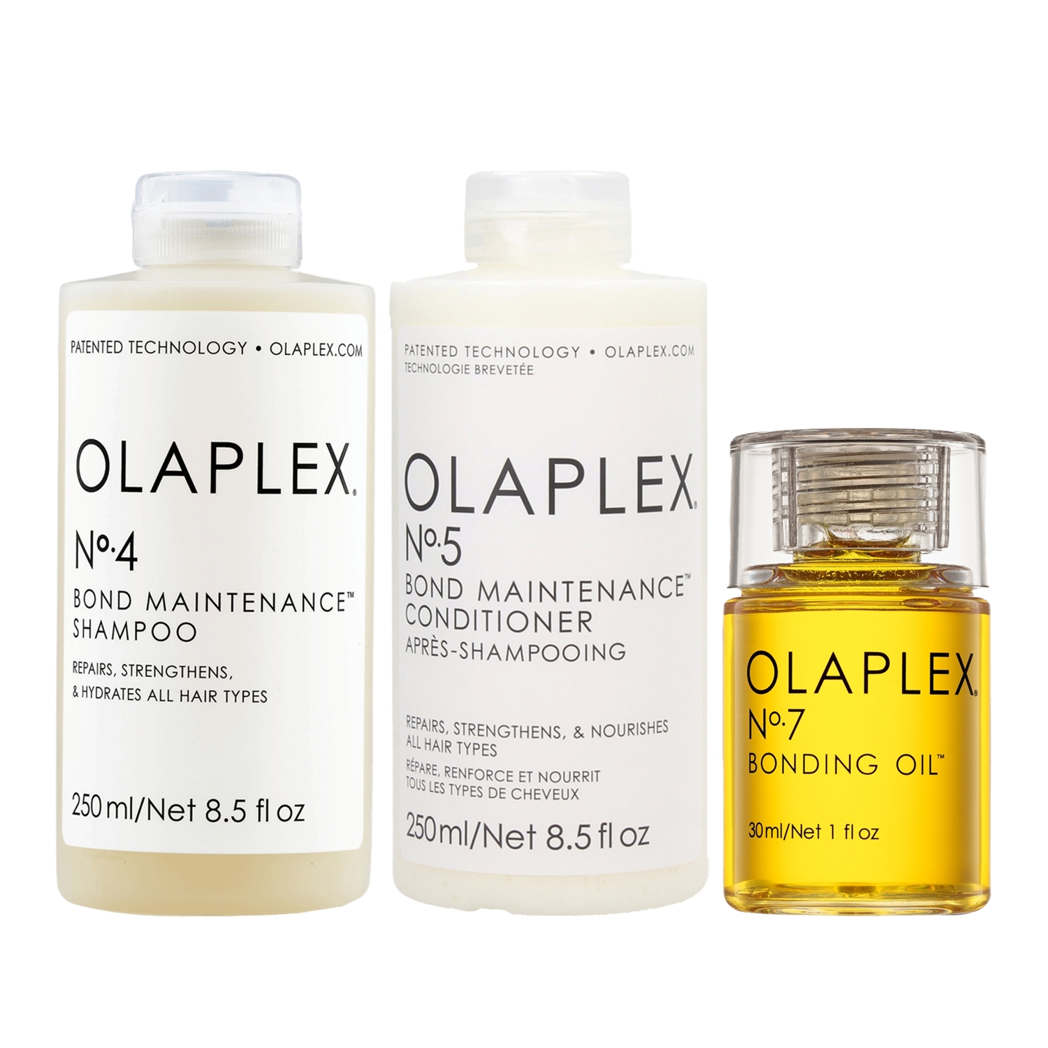 Olaplex No. 4 Şampuan 250 ml No. 5 Bakım Kremi 250 ml ve No. 7 Bakım Yağı 30 ml