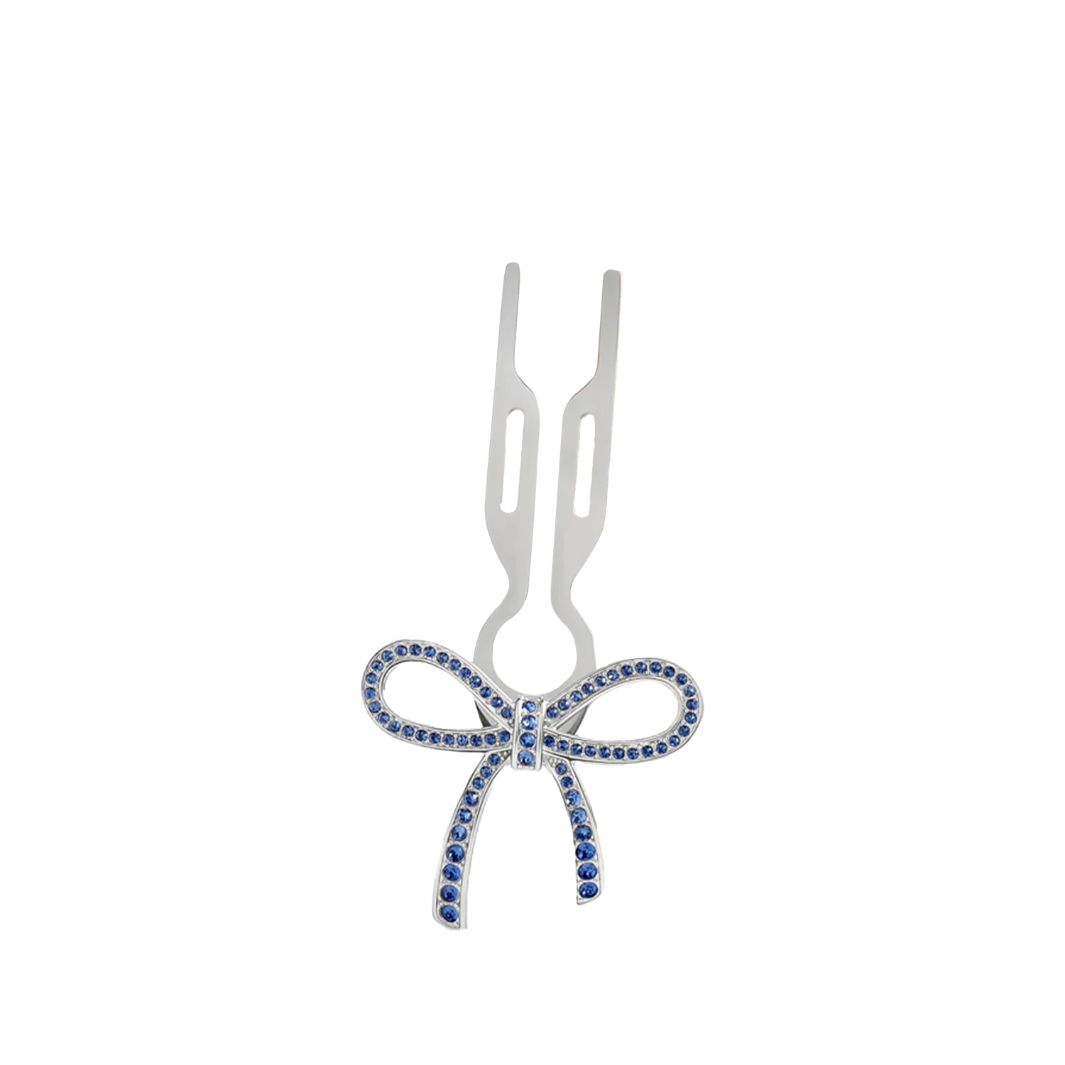 Fiona Franchimon Nº1 HAIRPIN Ribbon Sapphire Blue Swarovski Taşlı Kurdeleli Saç Tokası White Gold Finish