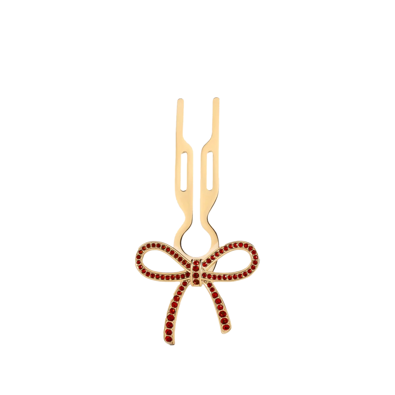 Fiona Franchimon Nº1 HAIRPIN Ribbon Siam Red Swarovski Taşlı Kurdeleli Saç Tokası Yellow Gold Finish