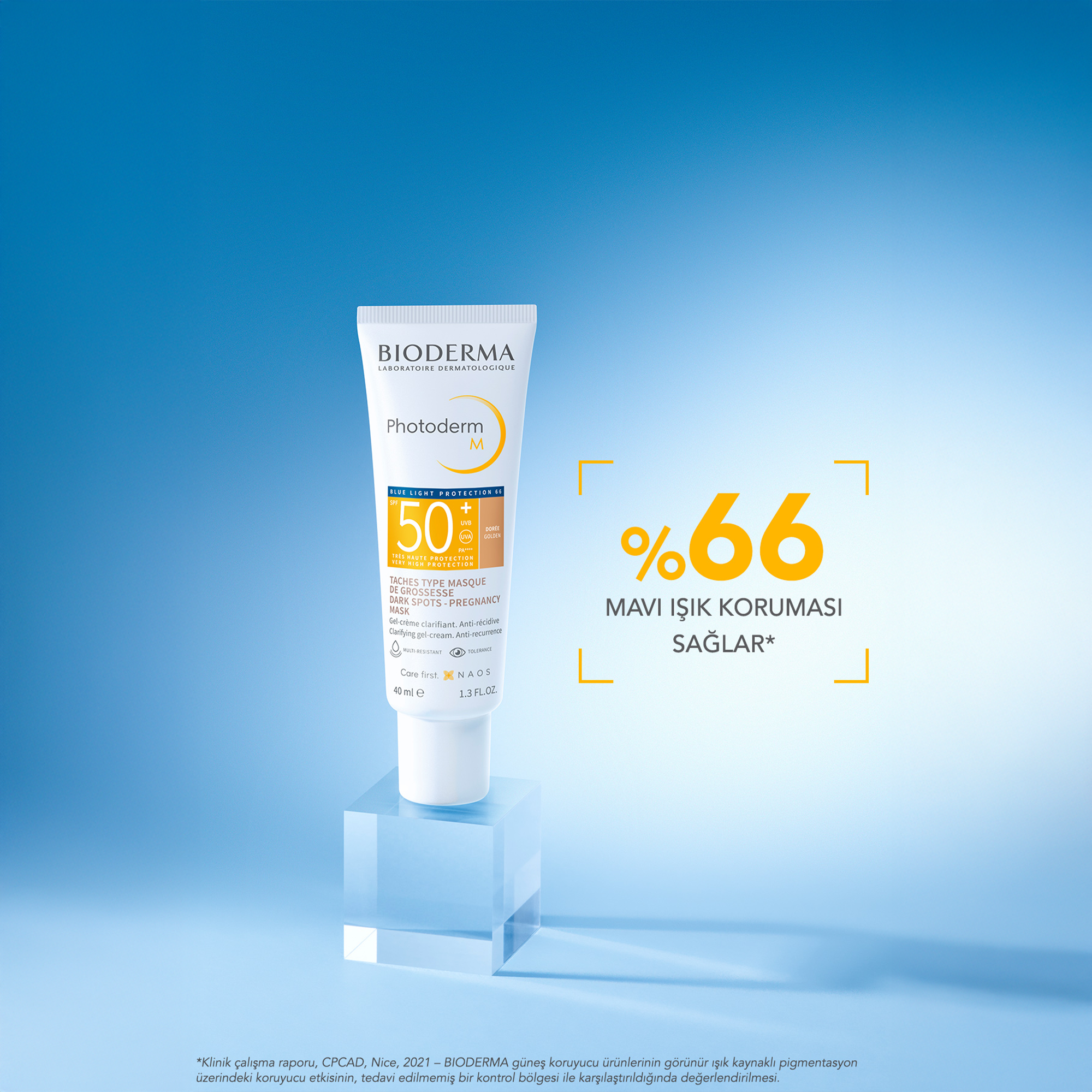 Yüksek koruma faktörlü Bioderma Photoderm M SPF 50+ Golden Renkli Güneş Kremi ile cildinizi UVA ve UVB ışınlarından etkili bir şekilde koruyun. Aynı zamanda cilt tonunuzu eşitleyerek doğal bir görünüm sağlar.