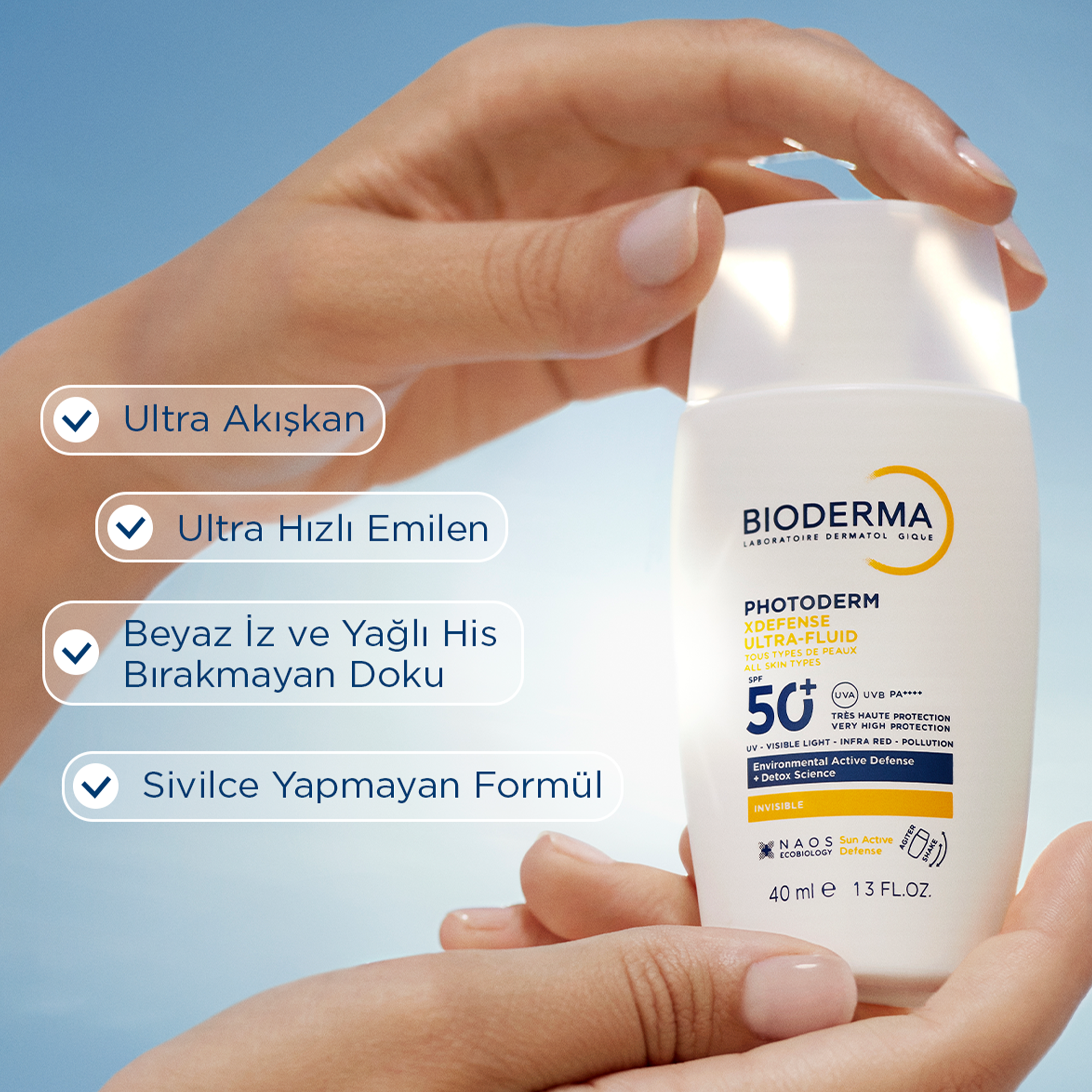 Bioderma Photoderm XDefense Spf50+ Tüm Cilt Tipleri Antioksidan Etkili Renksiz Güneş Kremi 40 ml - Ciltte beyaz iz bırakmadan güneşin zararlı etkilerinden korunmayı sağlar.