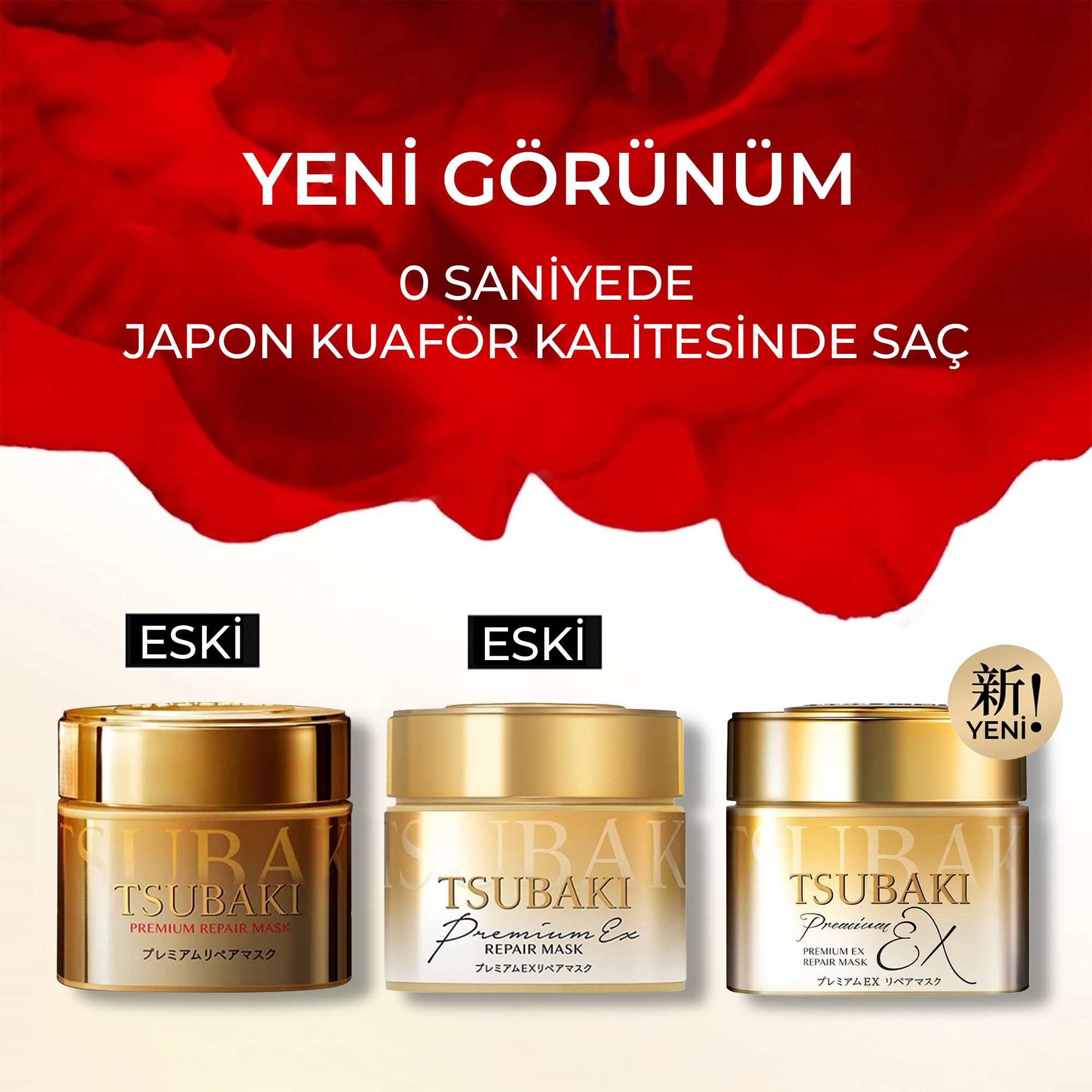 Tsubaki Premium Ex Repair Mask ile onarılmış, daha pürüzsüz, parlak ve sağlıklı görünen saçlar – yoğun nem ve kutikül onarımı.