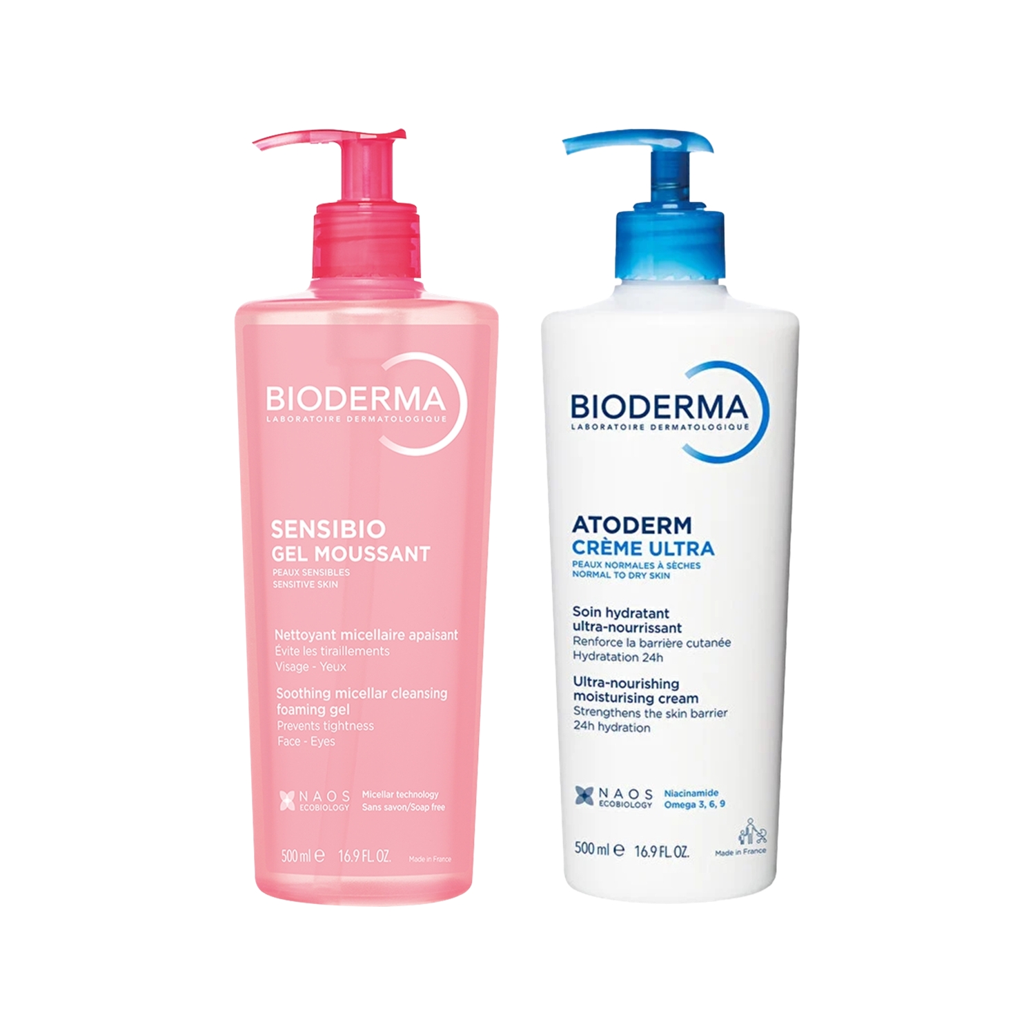Bioderma Atoderm Nemlendirici Bakım Kremi 500 ml & Sensibio Foaming Yüz Temizleme Jeli 500 ml
