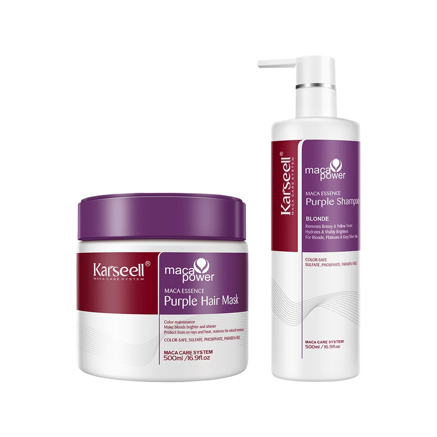 Karseell Maca Essence Renk Koruyucu Mor Şampuan 500 ml & Renk Koruyucu Mor Saç Maskesi 500 ml