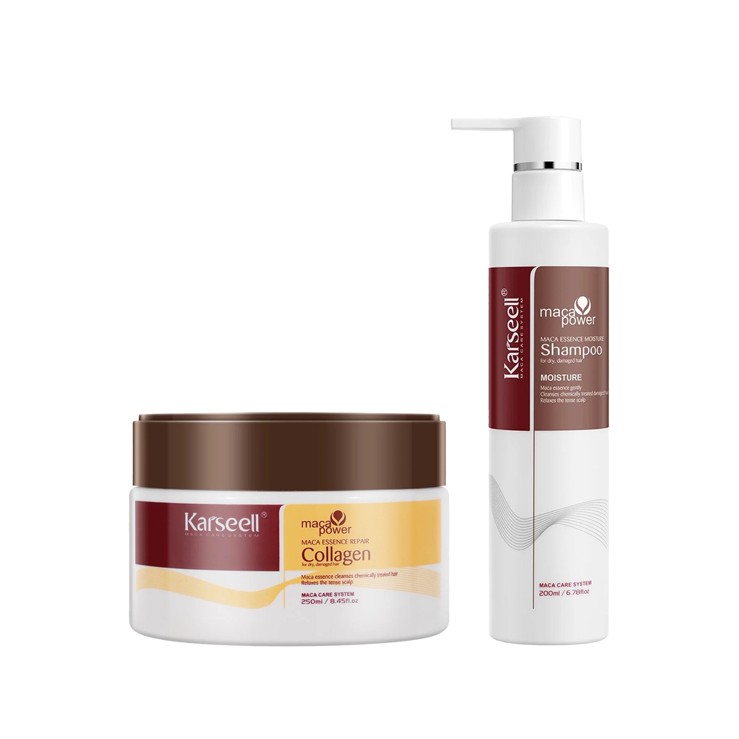 Karseell Maca Power Maca Essence Moisture Kuru ve Yıpranmış Saçlar İçin Onarıcı Şampuan 200 ml & Onarıcı Saç Maskesi 250 ml