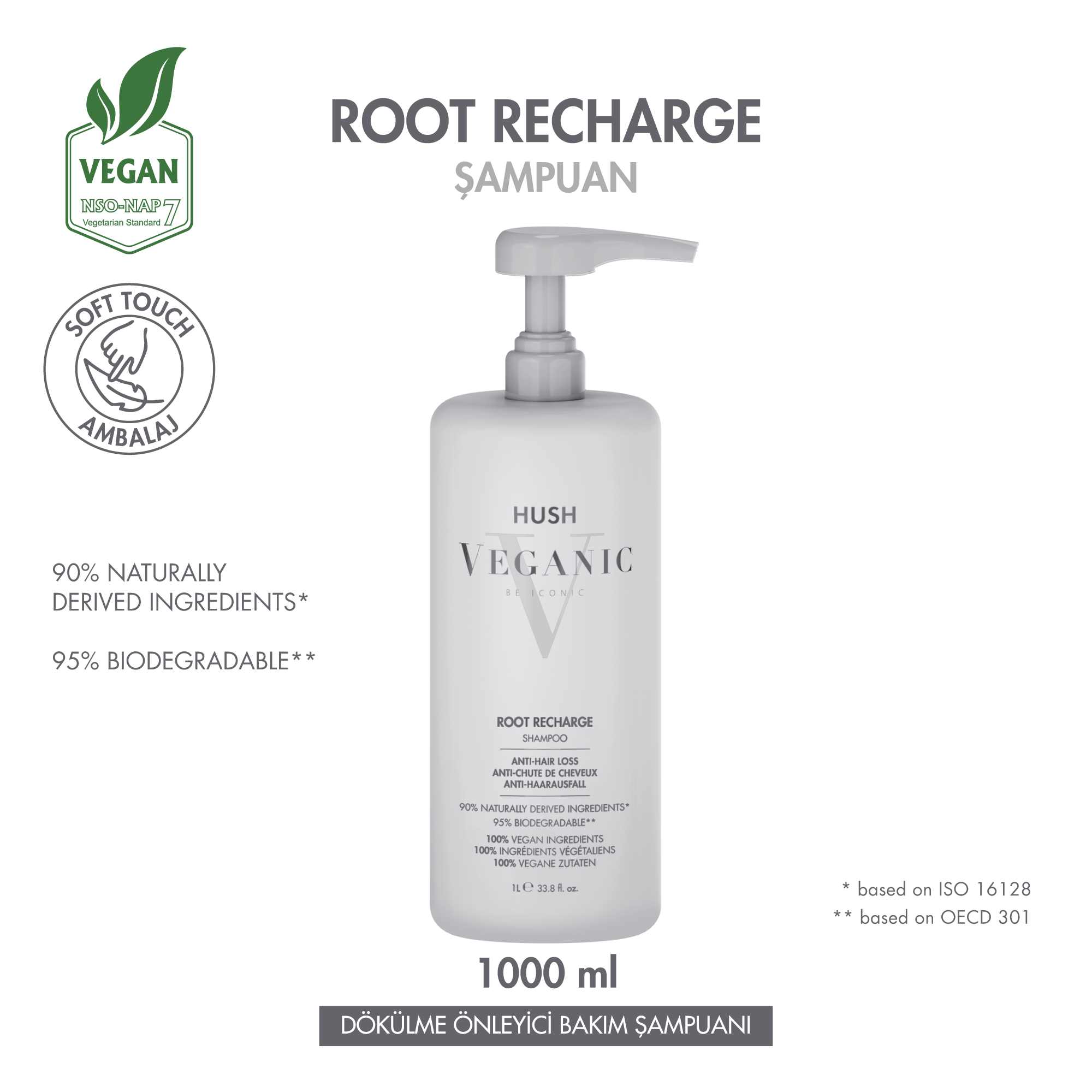 Hush Veganic Root Recharge Dökülme Önleyici Şampuan 1000 ml | Sachane