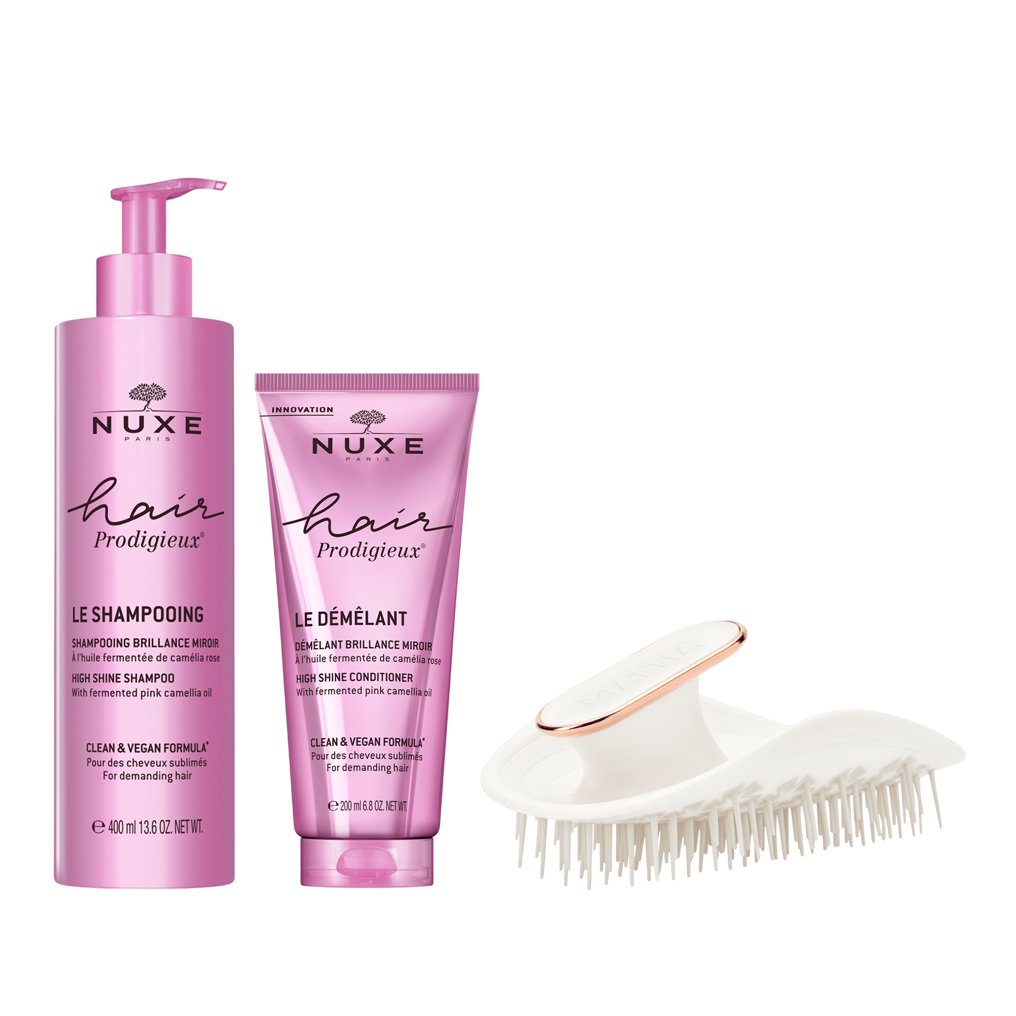 Manta Original Kırılgan Saç ve Hassas Saç Derisi İçin Fırça ile Nuxe Hair Prodigieux Şampuan ve Bakım Kremi