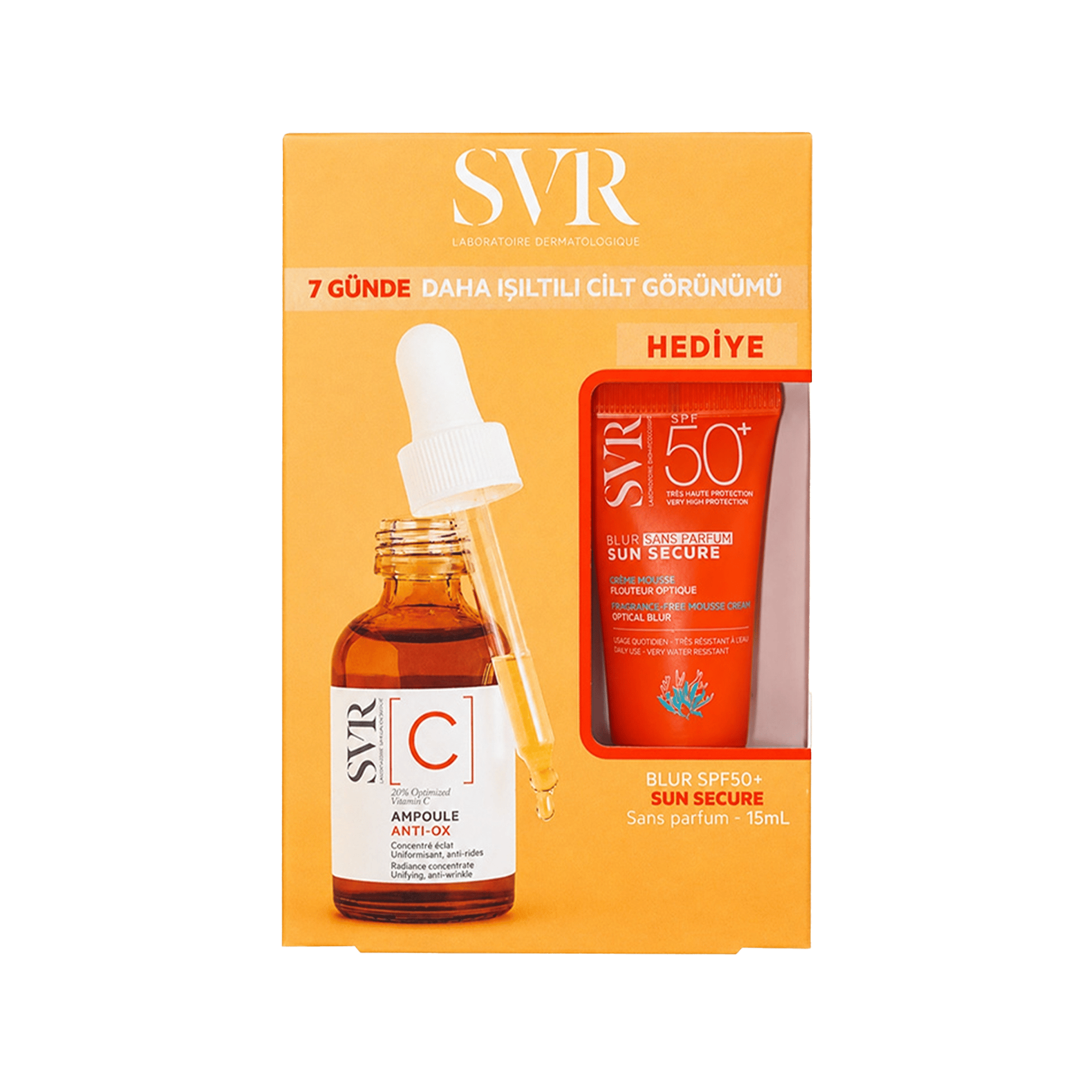 SVR Ampoule Antio-Ox Vitamin C Konsantre Serum 30 ml ve SVR Sun Secure Blur SPF50+ 15 ml
