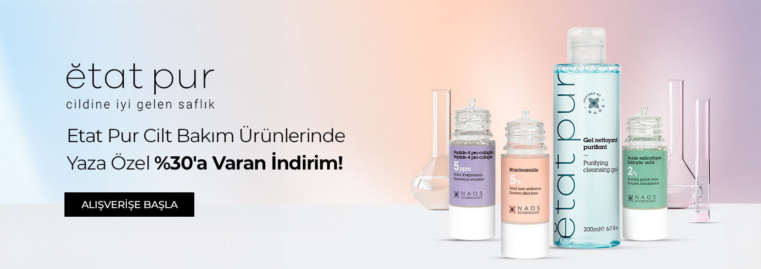 Kampanyadan yalnızca SMS ve e-posta doğrulaması yapılmış üyeler, sepetlerine
seçili Etat Pur cilt bakım ürünlerini eklediklerinde faydalanabilirler.
Seçili Etat Pur ürünlerinde geçerli olan yaza özel %30'a varan indirimler
ürün fiyatlarına yansıtılmış olup, sepette ek bir indirim uygulanmayacaktır.
Satın alınan ürünlerin iadesi durumunda, iade sonrası kalan sepet tutarı "Ücretsiz Kargo" alt limitinin altında kalırsa,
kampanya dahilinde alınmayan kargo ücreti iade tutarından düşülerek işlem yapılacaktır.