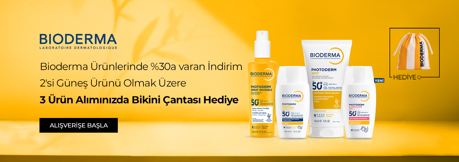 Bundle (set) stok kodlu ürünler dahil değildir; sadece kampanya altında listelenen tüm ürünler dahildir.
%30'a varan indirim seçili ürün fiyatlarına doğrudan yansıtılmıştır. Kampanya kapsamında 2'si güneş ürünü olmak üzere toplam 3 adet Bioderma ürünü alışverişinizde Bioderma Bikini Çantası sepete otomatik olarak hediyeyle eklenir.
Kampanyadan yararlanmak için sepete eklenen Bioderma ürünleri belirlenen kampanya koşulları üzerinden hesaplanacaktır.
Hediye ürün stoklarla sınırlıdır ve kampanya alışveriş başına tek seferliktir.
Kısmi iade durumunda, iade tutarı ürünün satın alınan
indirimli / kampanyalı net fiyatı üzerinden hesaplanır.
İade durumunda, kampanya kapsamı dışındaki diğer sepet avantajları veya kargo baremleri değişiklik gösterebilir.