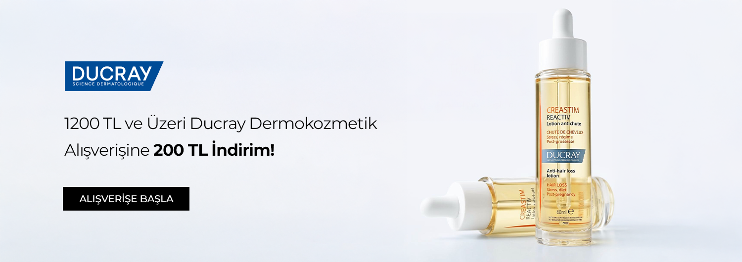 Bundle (set) stok kodlu ürünler dahil değildir; sadece kampanya altında listelenen tüm ürünler dahildir.
Ducray dermokozmetik ürünlerinde yapacağınız 1200 TL ve üzeri alışverişlerde 200 TL indirim sepette otomatik olarak uygulanacaktır.
Kampanyadan yararlanmak için sepete eklenen Ducray ürünleri belirlenen kampanya koşulları üzerinden hesaplanacaktır.
Bu indirim alışveriş başına/kullanıcı başına tek seferlik geçerlidir ve katlanmaz.
Kısmi iade durumunda, iade tutarı ürünün satın alınan
indirimli / kampanyalı net fiyatı üzerinden hesaplanır.
İade durumunda, kampanya kapsamı dışındaki diğer sepet avantajları veya kargo baremleri değişiklik gösterebilir.