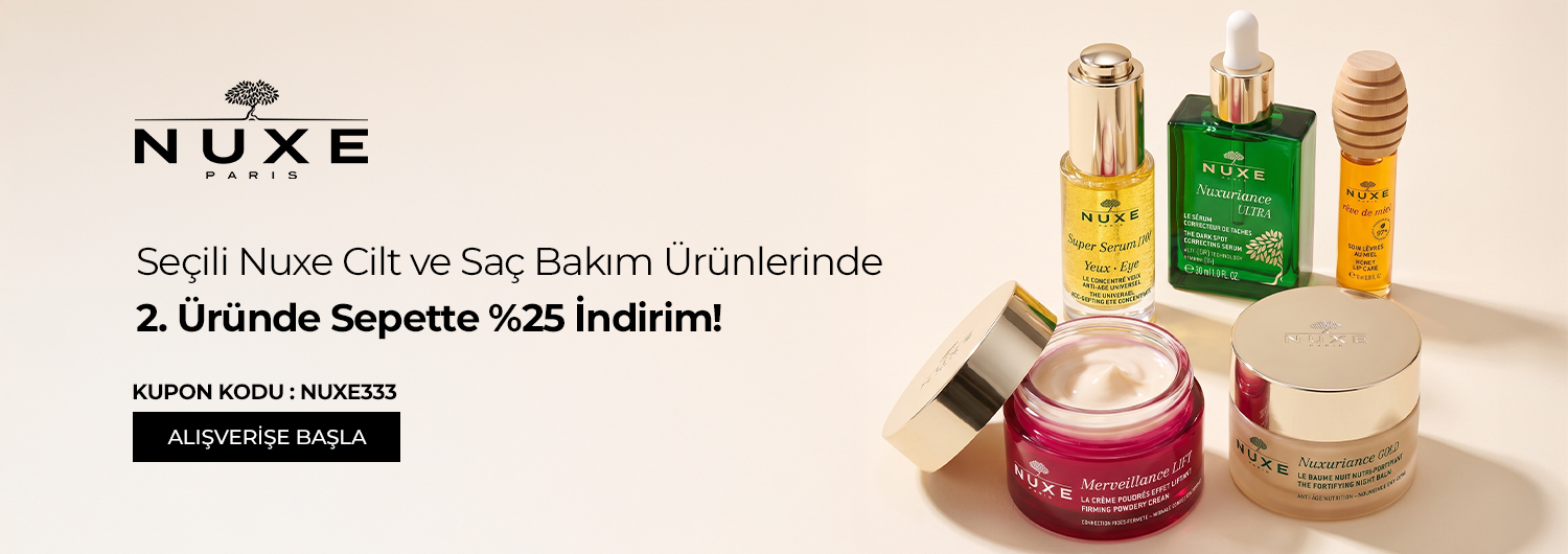 Bundle (set) stok kodlu ürünler dahil değildir; sadece kampanya altında listelenen tüm ürünler dahildir.
İndirim, NUXE333 kupon kodu kullanıldığında sepette %25 olarak seçili ürünlere uygulanacaktır.
Kampanyadan yararlanmak için sepete eklenen Nuxe Cilt ve Saç Bakım ürünleri belirlenen kampanya koşulları üzerinden hesaplanacaktır.
İndirim, sepetteki fiyatı en düşük olan ürüne uygulanır.
Kısmi iade durumunda, iade tutarı ürünün satın alınan
indirimli / kampanyalı net fiyatı üzerinden hesaplanır.
İade durumunda, kampanya kapsamı dışındaki diğer sepet avantajları veya kargo baremleri değişiklik gösterebilir.