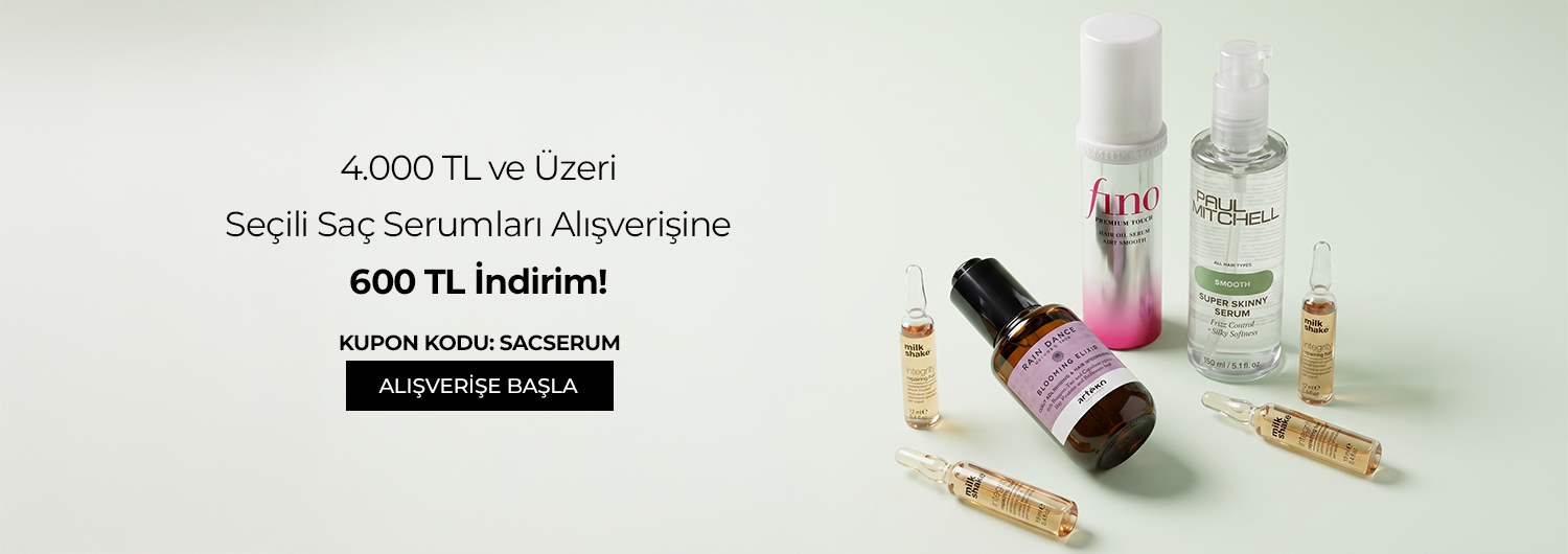 Kampanya 02.09.2026 – 30.09.2026 tarihleri arasında geçerlidir. Bundle (set) stok kodlu ürünler dahil değildir; sadece kampanya altında listelenen tüm ürünler dahildir.
İndirim, "SACSERUM" kupon kodu kullanıldığında 4.000 TL ve üzeri sepet tutarında 600 TL olarak uygulanacaktır.
Kampanyadan yararlanmak için sepete eklenen Saç Serumu ürünleri belirlenen kampanya koşulları üzerinden hesaplanacaktır.
Bu indirim alışveriş başına/kullanıcı başına tek seferlik geçerlidir ve katlanmaz. Kampanya tek siparişte bir kez geçerlidir ve diğer kuponlarla birleştirilemez.
Kısmi iade durumunda, iade tutarı ürünün satın alınan
indirimli / kampanyalı net fiyatı üzerinden hesaplanır.
İade durumunda, kampanya kapsamı dışındaki diğer sepet avantajları veya kargo baremleri değişiklik gösterebilir.