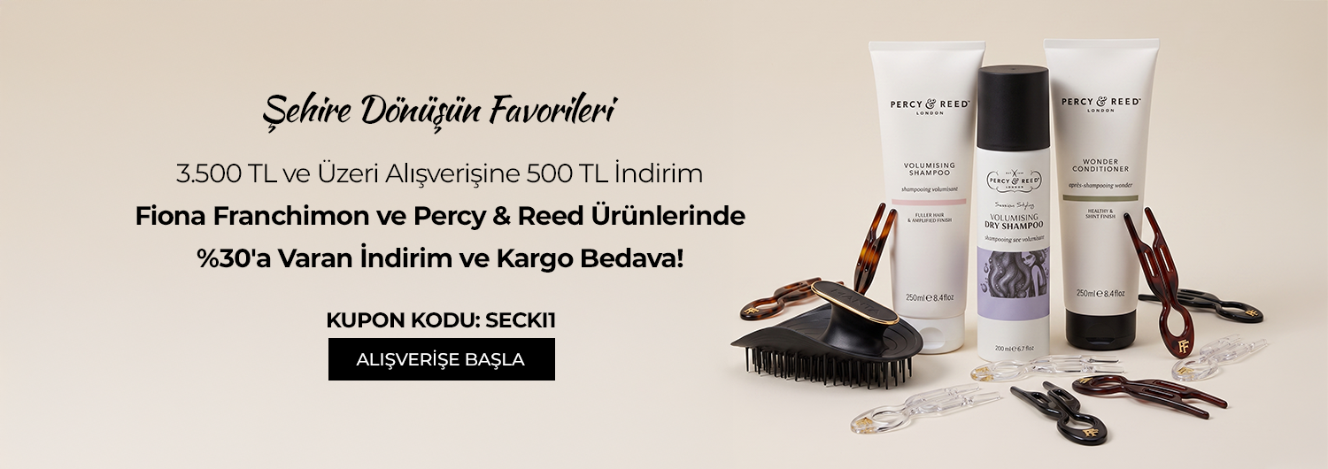 Şehre dönüş sezonunun favorileri Sachane Seçkisi'nde: Fiona Franchimon ve Percy & Reed ürünlerinde %30'a varan indirim; Fiona Franchimon, Percy & Reed, Manta ve REOME ürünlerinden 3.500 TL ve üzeri alışverişinizde ayrıca 500 TL indirim ve kargo bedava. Kampanya 14.09.2026 – 30.09.2026 tarihleri arasında geçerlidir (bitiş günü dahil).%30'a varan indirim ürün fiyatlarına yansıtılmıştır, bunun için kod girmenize gerek yoktur. 500 TL indirim ve kargo bedava ise ödeme adımında SECKI1 kupon kodunu girdiğinizde uygulanır; kod girilmediğinde ikisi de işlenmez. Kampanya müşteri başına bir kez kullanılabilir ve 500 TL indirim sepet tutarına göre katlanmaz. Diğer kampanyalarla birleştirilemez.İndirim oranı ürüne göre değişir; %30 kampanyanın ulaştığı en yüksek orandır, kapsamdaki her ürün bu oranda indirimli değildir. Kampanya yalnızca sachane.com üzerinden yapılan alışverişlerde ve kampanya sayfasında listelenen ürünlerde geçerlidir. Set (bundle) stok kodlu ürünler, saç boyaları, oksidanlar ve ton varyantları kampanya kapsamı dışındadır.Kısmi iade durumunda iade tutarı, ürünün satın alındığı indirimli net fiyat üzerinden hesaplanır. İade sonrası kampanyalı ürün toplamınız 3.500 TL'nin altına düşerse 500 TL indirim ve kargo bedava avantajı değişiklik gösterebilir.