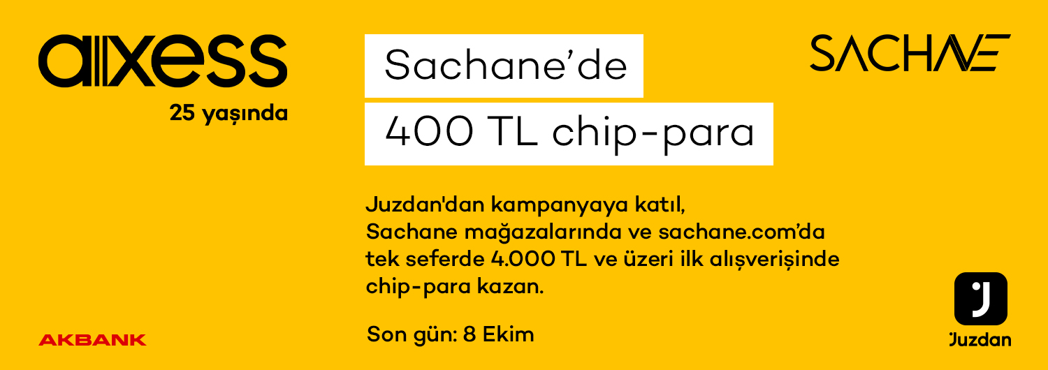 Kampanya, Sachane mağazalarında ve sachane.com'da geçerlidir; ürün bazlı bir istisna bulunmamaktadır.
Bu kampanyada ürün fiyatlarına doğrudan bir indirim uygulanmaz; 4.000 TL ve üzeri ilk alışverişiniz için 400 TL chip-para, Akbank tarafından kartınıza yüklenir.
Kampanyadan yararlanmak için ilk harcamadan önce asıl kart sahibinin, Akbank sistemine kayıtlı cep telefonu numarasından SACHANE yazıp 4566'ya SMS göndermesi veya Juzdan uygulamasındaki "Hemen Katıl" butonuna tıklaması gerekir.
Ödül müşteri bazındadır; asıl ve ek kartlarla yapılan harcamaların toplamından kampanya süresince yalnızca bir kez, en fazla 400 TL chip-para kazanılabilir ve katlanmaz.
Kampanya 8 Eylül - 8 Ekim 2026 tarihleri arasında, peşin işlemlerde geçerlidir.
Kısmi iade durumunda, iade tutarı ürünün satın alınan
net fiyatı üzerinden hesaplanır; iade sonrası harcama tutarı 4.000 TL'nin altına düşerse yüklenen chip-para Akbank tarafından geri alınır, kullanılmışsa ekstreye borç olarak yansıtılır.
İade durumunda, kampanya kapsamı dışındaki diğer sepet avantajları veya kargo baremleri değişiklik gösterebilir.