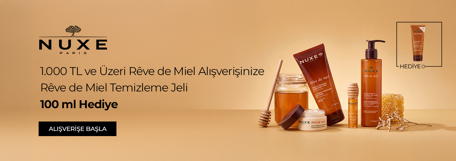 Nuxe Rêve de Miel kampanyası 20.10.2026 – 11.11.2026 tarihleri arasında (bitiş günü dahil) geçerlidir. Kampanyalı Nuxe Rêve de Miel ürünlerinden 1.000 TL ve üzeri alışverişinizde Nuxe Rêve de Miel Temizleme Jeli (Cleansing Gel) 100 ml sepetinize otomatik eklenir.
Kupon kodu girmenize gerek yoktur. Hediye nedeniyle ana ürün fiyatlarında artış yapılmamıştır. Hediye, kampanya süresince müşteri başına bir kez verilir.
Kampanya yalnızca sachane.com üzerinden yapılan alışverişlerde ve bu sayfada listelenen ürünlerde geçerlidir. Set (bundle) stok kodlu ürünler, saç boyaları, oksidanlar ve ton varyantları kampanya kapsamı dışındadır. Diğer kupon ve kampanyalarla birleştirilemez. Hediye ürünler stoklarla sınırlıdır.
Kısmi iade durumunda iade tutarı, ürünün satın alındığı indirimli net fiyat üzerinden hesaplanır. İade sonrası sepet tutarınız kampanya veya ücretsiz kargo koşulunun altına düşerse ilgili avantaj değişiklik gösterebilir.