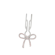 Fiona Franchimon Nº1 HAIRPIN Ribbon Light Rose Swarovski Taşlı Kurdeleli Saç Tokası White Gold Finish