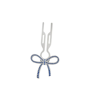 Fiona Franchimon Nº1 HAIRPIN Ribbon Sapphire Blue Swarovski Taşlı Kurdeleli Saç Tokası White Gold Finish
